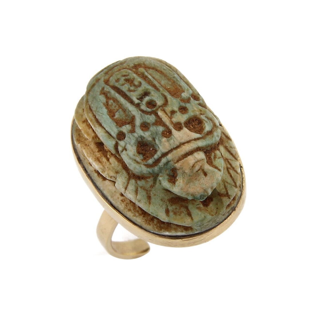 Vintage 14k Yellow Gold Jade Scarab Beetle Ring Size 5.5: Vintage 14k Yellow Gold Jade Scarab Beetle Ring Size 5.5 This vintage estate scarab beetle ring is crafted in solid 14k yellow gold and accented with jade. The dimensional design reflects an ancient E
