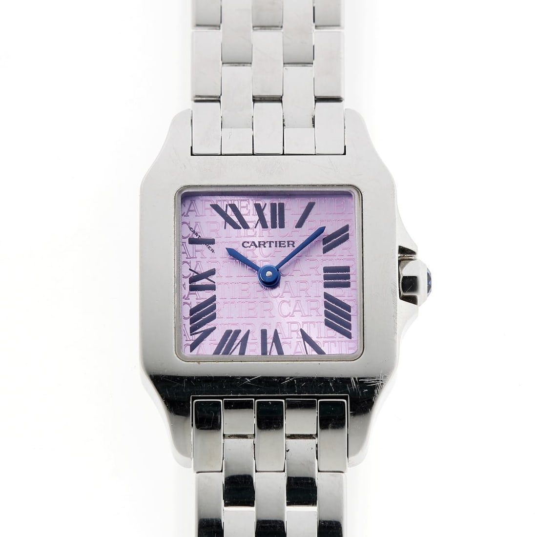 Cartier Santos Demoiselle SM Quartz Pink Dial Ladies Watch W2510002: Cartier Santos Demoiselle SM Quartz Pink Dial Ladies Watch W2510002 Pre-owned Cartier Santos Demoiselle SM wristwatch, a 2008 Christmas limited edition model with a pink dial. It features a quartz mov