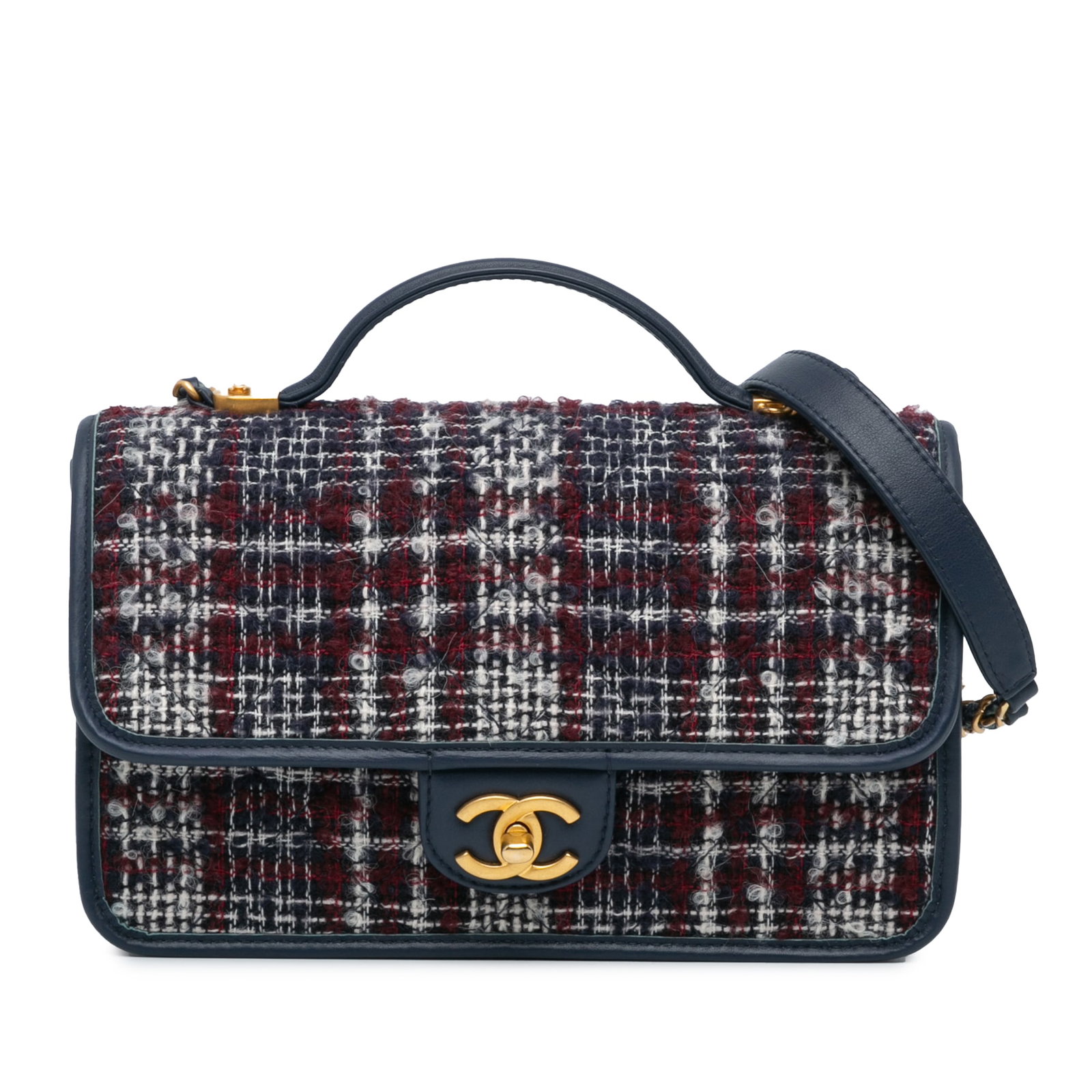 Chanel Small Tweed School Memory Top Handle Satchel Blue Fabric (1 of 10)