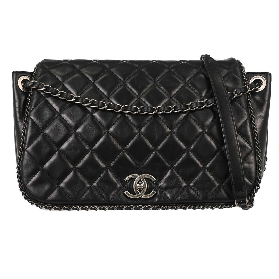 CHANEL Accordion medium shoulder bag in black calfskin leather (1 of 15)