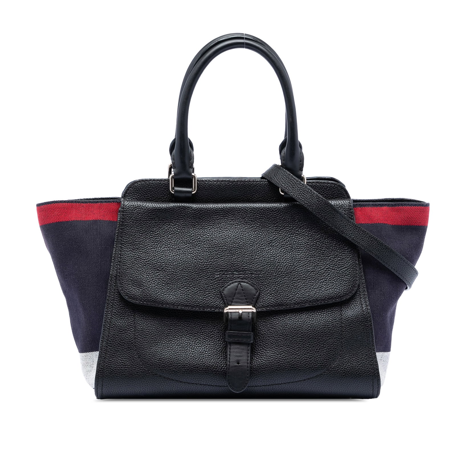 Burberry Harcourt Satchel in Leather and Mega Check Canvas with Strap: Burberry Harcourt Satchel in Leather and Mega Check Canvas with Strap This Burberry Harcourt satchel features a combination of leather and Mega Check canvas, accented with rolled leather top handles a