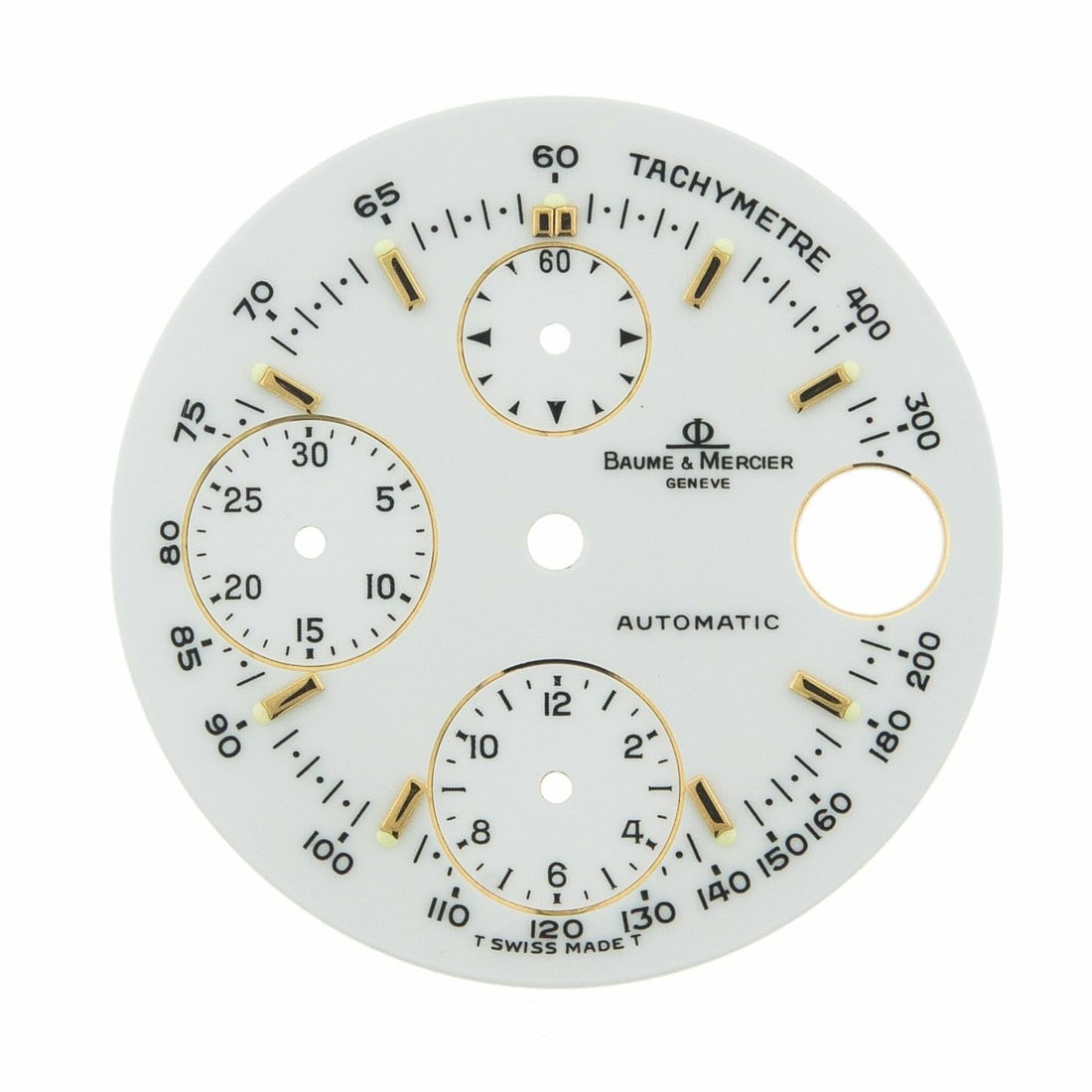 Baume & Mercier Geneve 29mm White Dial Chronograph Replacement: Baume & Mercier Geneve 29mm White Dial Chronograph Replacement This Baume & Mercier Geneve watch dial features a classic 29 mm size with elegant stick markers on a pristine white background. Designed 