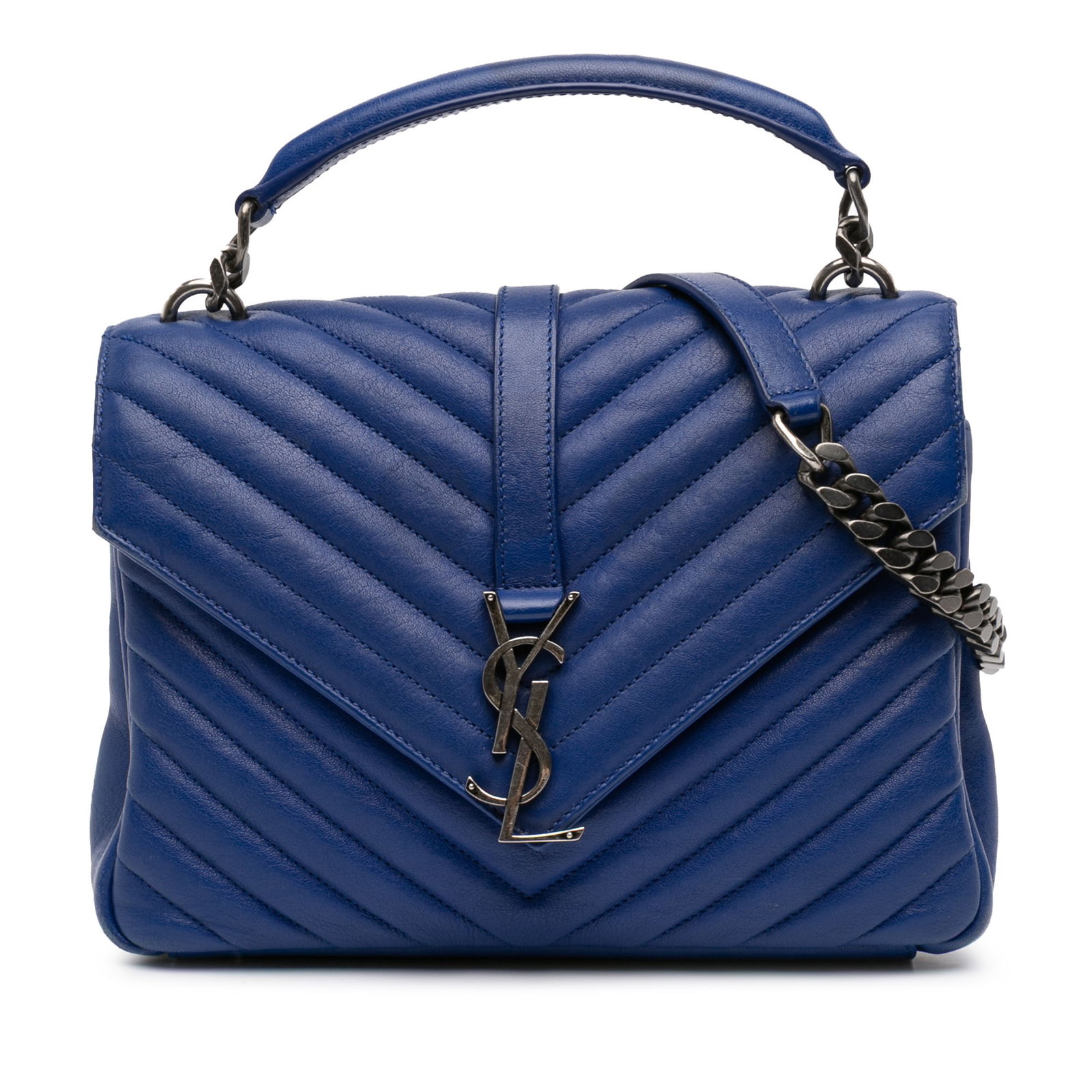 Saint Laurent College Satchel Medium Quilted Sheepskin Leather Bag Blue (1 of 10)