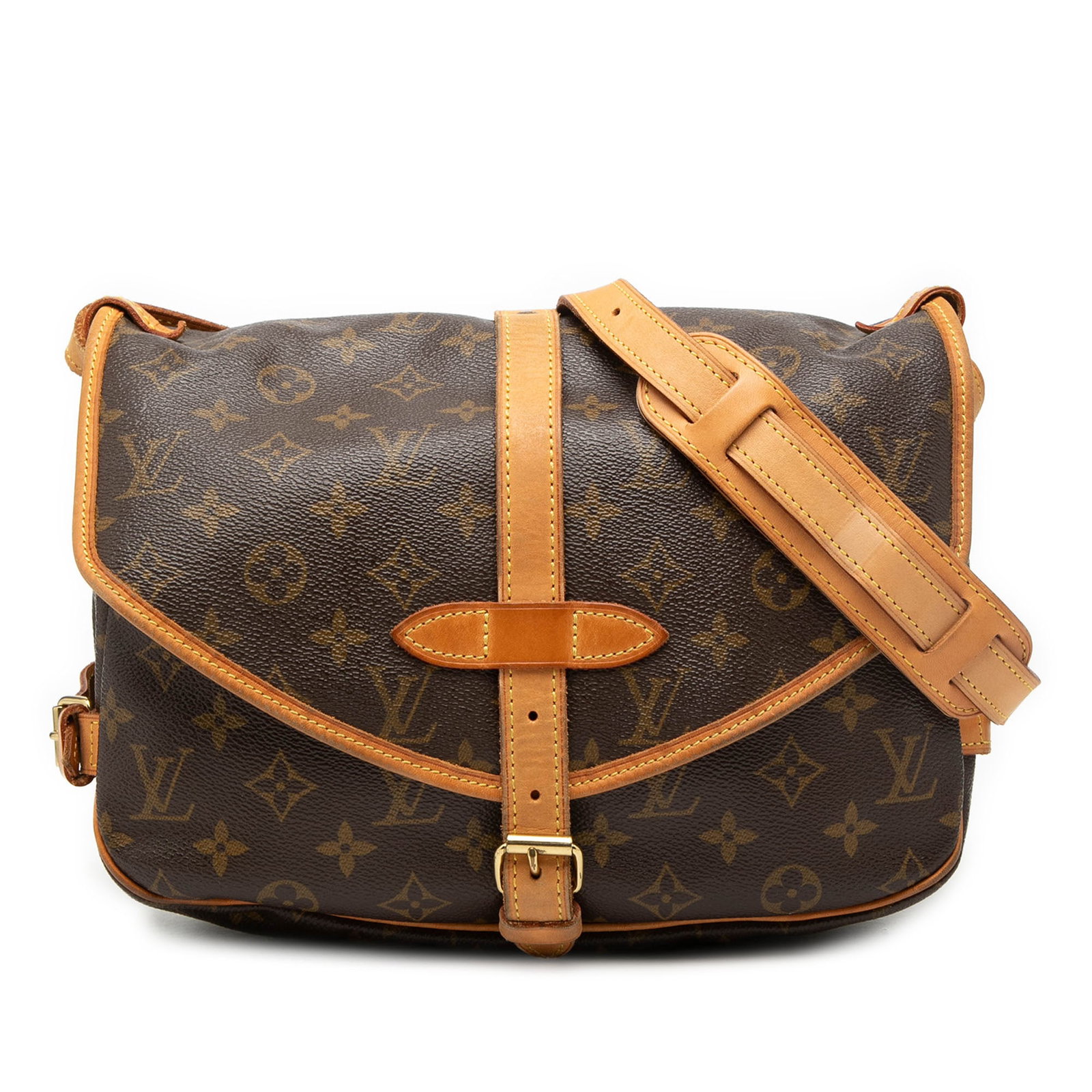 Louis Vuitton Saumur 30 Shoulder Bag Monogram Canvas with Leather Trim: Louis Vuitton Saumur 30 Shoulder Bag Monogram Canvas with Leather Trim The Louis Vuitton Monogram Saumur 30 is crafted from monogram canvas with vachetta leather trim and features an adjustable flat v