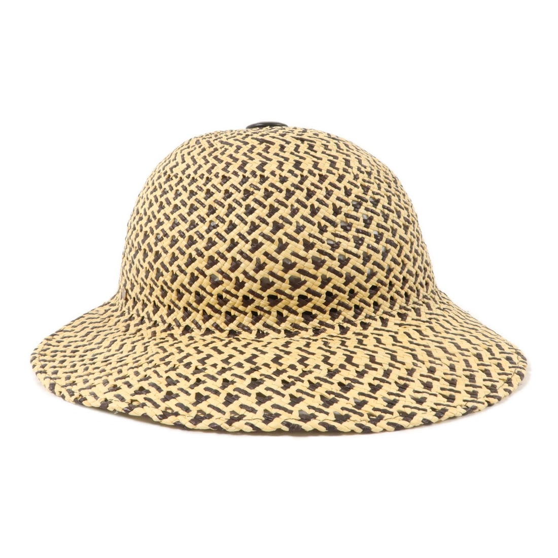 HERMES Tanzania Women's Hat Beige Black Straw Lambskin Size 58 (1 of 13)
