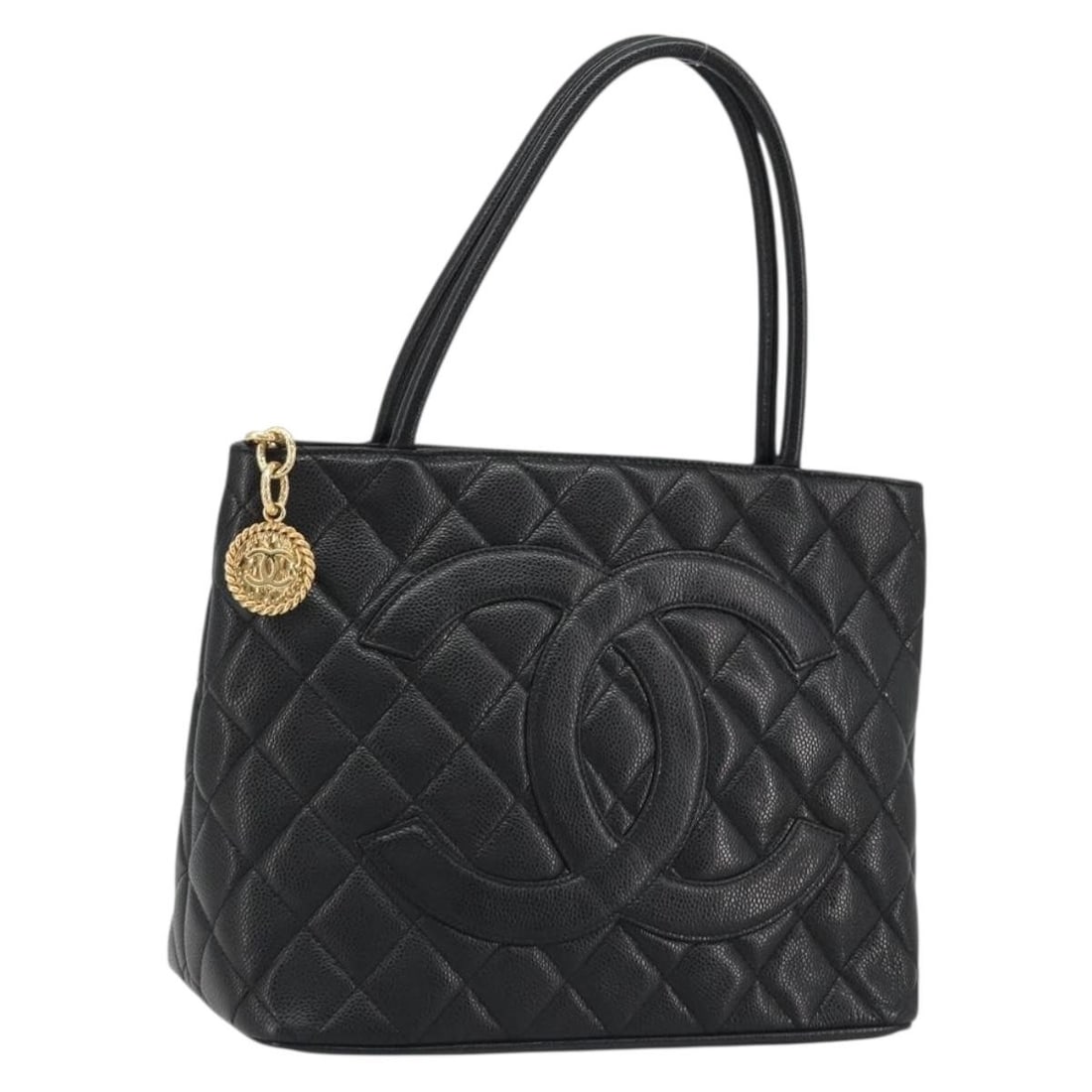 CHANEL Caviar Skin Tote Bag Black with Gold CC Italy: CHANEL Caviar Skin Tote Bag Black with Gold CC Italy CHANEL tote bag in black caviar skin with gold-tone exterior details. Made in Italy, this women's bag features a structured tote style and comes wi