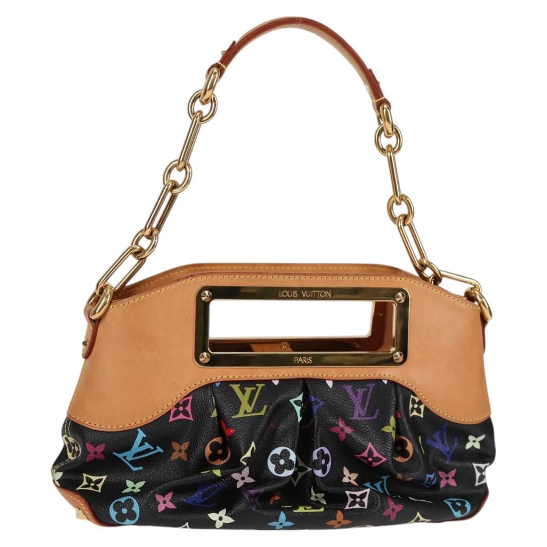 Louis Vuitton M40258 Judy PM 2 Way Handbag Black Monogram Multicolor Canvas: Louis Vuitton M40258 Judy PM 2 Way Handbag Black Monogram Multicolor Canvas Louis Vuitton Judy PM 2way bag in black Monogram Multicolor Canvas, made in France. It comes with a shoulder strap and dust 