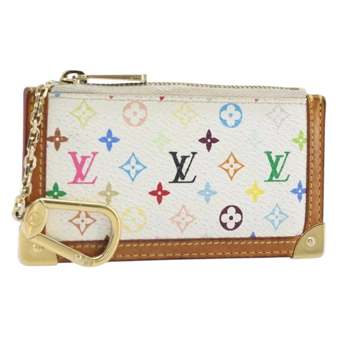 Louis Vuitton Multicolor Monogram Canvas Pochette Cles NM White: Louis Vuitton Multicolor Monogram Canvas Pochette Cles NM White This Louis Vuitton Pochette Cles NM is crafted from Monogram Multicolor canvas in white, designed for women. The pouch features dimensio