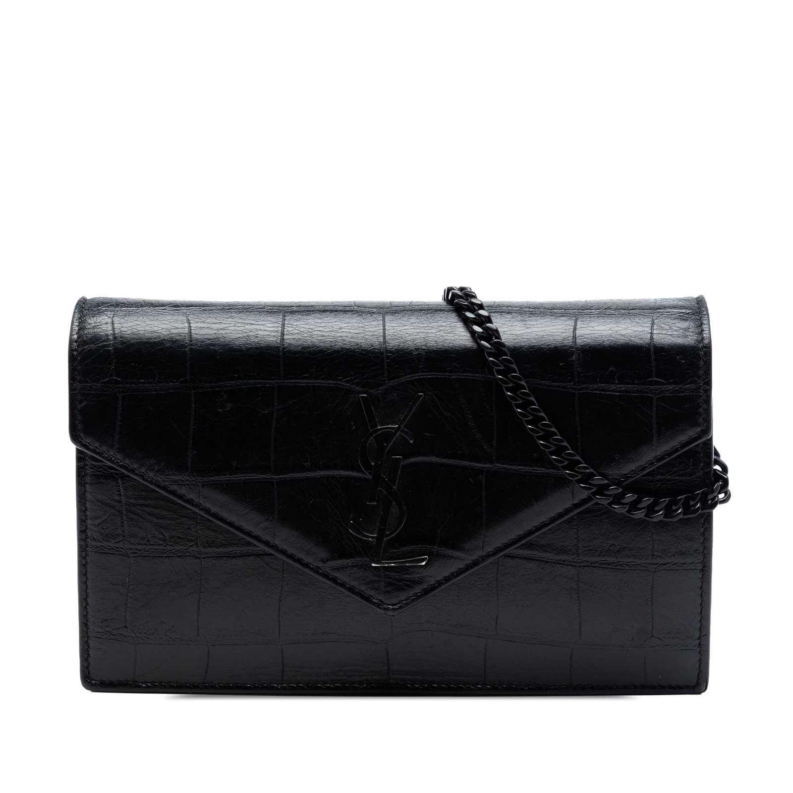 Saint Laurent Monochrome Envelope Chain Wallet in Croc Embossed Leather (1 of 6)