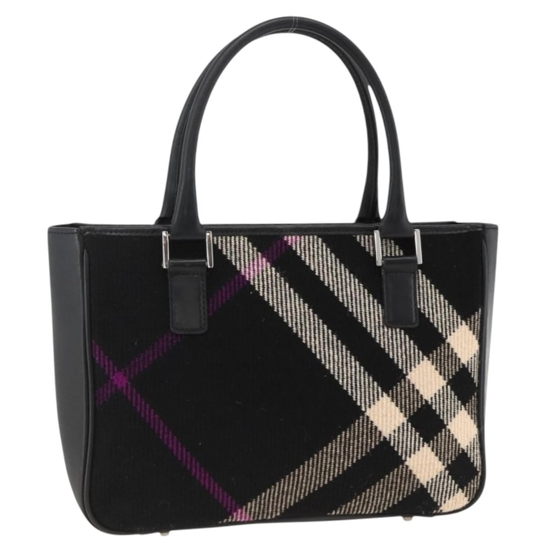 BURBERRY Nova Check Wool Handbag Black Italy: BURBERRY Nova Check Wool Handbag Black Italy Burberry Nova Check hand bag in black wool, made in Italy. The bag is a women's hand bag with an approximate size of 28 cm W x 20 cm H x 8 cm D and a handl