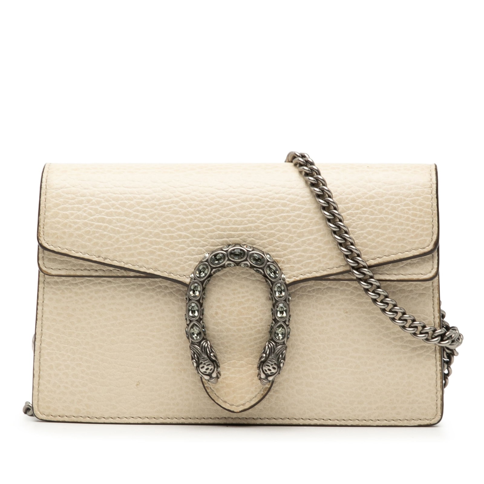 Gucci Dionysus Mini Brown Leather Chain Shoulder Bag: Gucci Dionysus Mini Brown Leather Chain Shoulder Bag The Gucci Mini Dionysus Leather Crossbody is crafted from brown leather and features a chain link shoulder strap with a flap and snap closure. The 