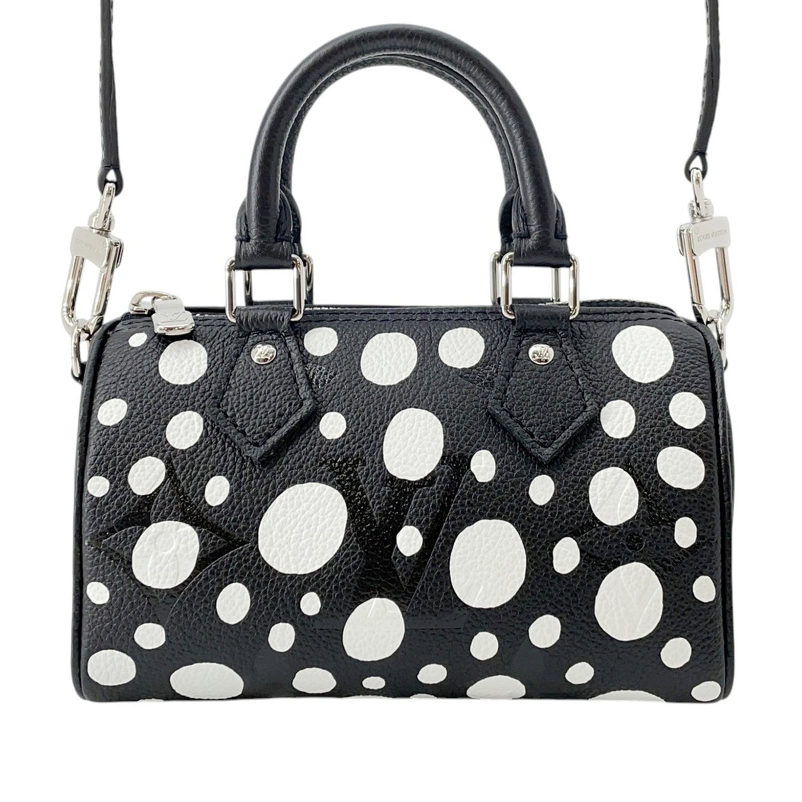 Louis Vuitton Nano Speedy Bandouliere Monogram Empreinte Leather Bag: Louis Vuitton Nano Speedy Bandouliere Monogram Empreinte Leather Bag A compact Louis Vuitton Nano Speedy Bandouliere from the Yayoi Kusama Monogram Giant Empreinte line, crafted in black monogram empr