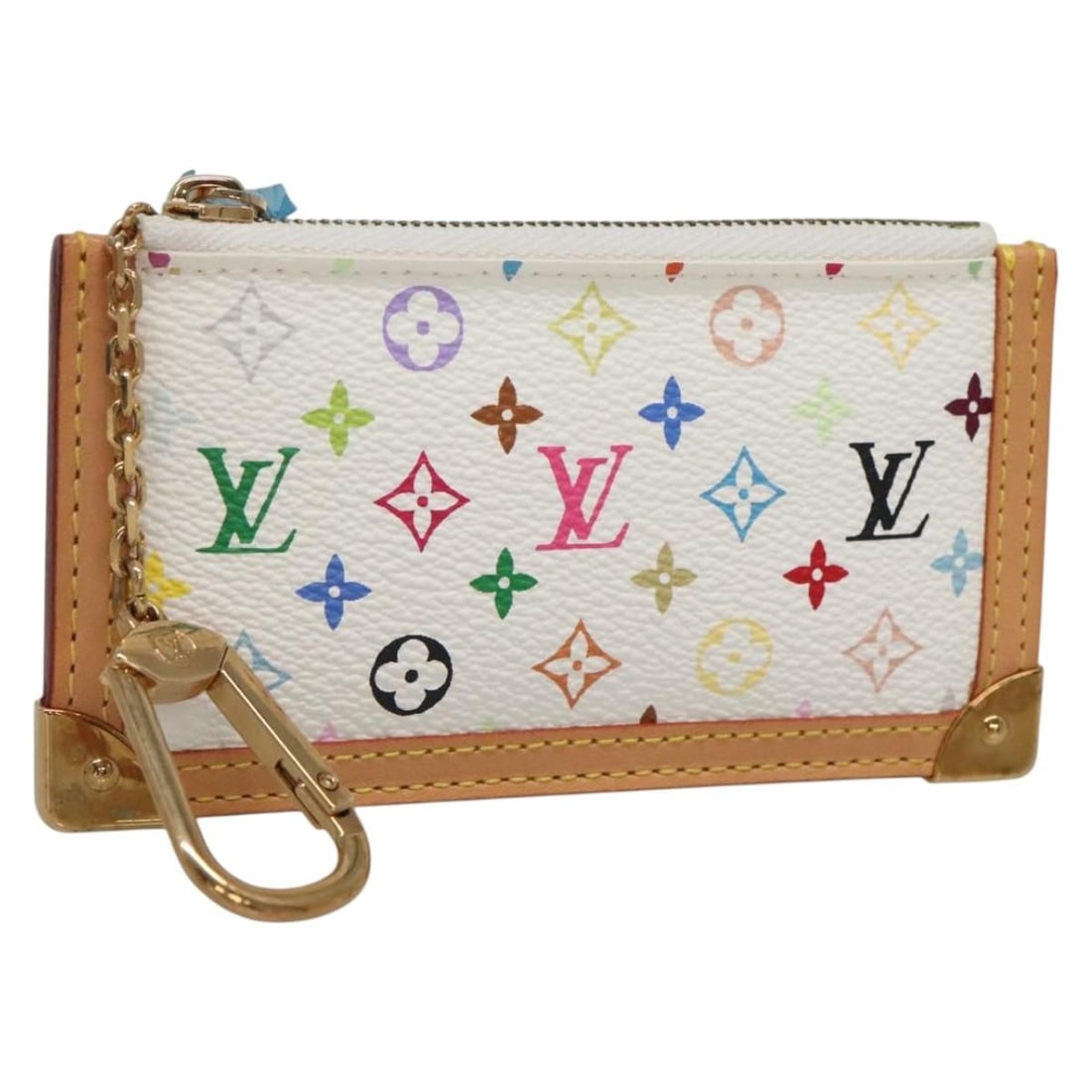 Louis Vuitton M92655 Multicolor Canvas Coin Purse White: Louis Vuitton M92655 Multicolor Canvas Coin Purse White Louis Vuitton Pochette Cles coin purse in White Monogram Multicolor Canvas, made in Spain. It measures approximately 4.9 x 2.6 x 0.4 inches (12.