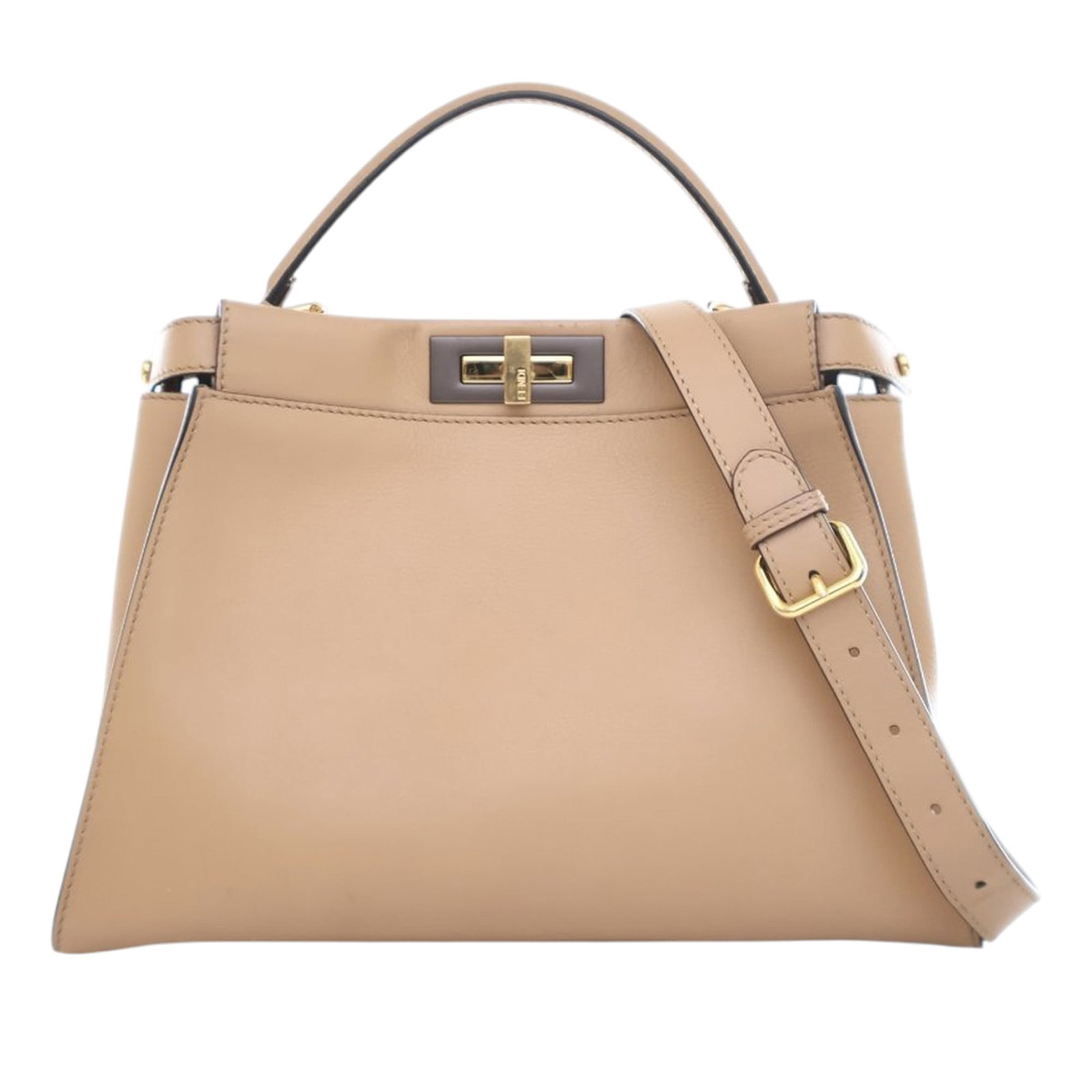 Fendi Medium Leather Peekaboo Iconic Satchel Brown Italy: Fendi Medium Leather Peekaboo Iconic Satchel Brown Italy The Fendi Medium Leather Peekaboo Iconic Satchel is a stylish and versatile accessory crafted from premium leather. This bag features a flat le