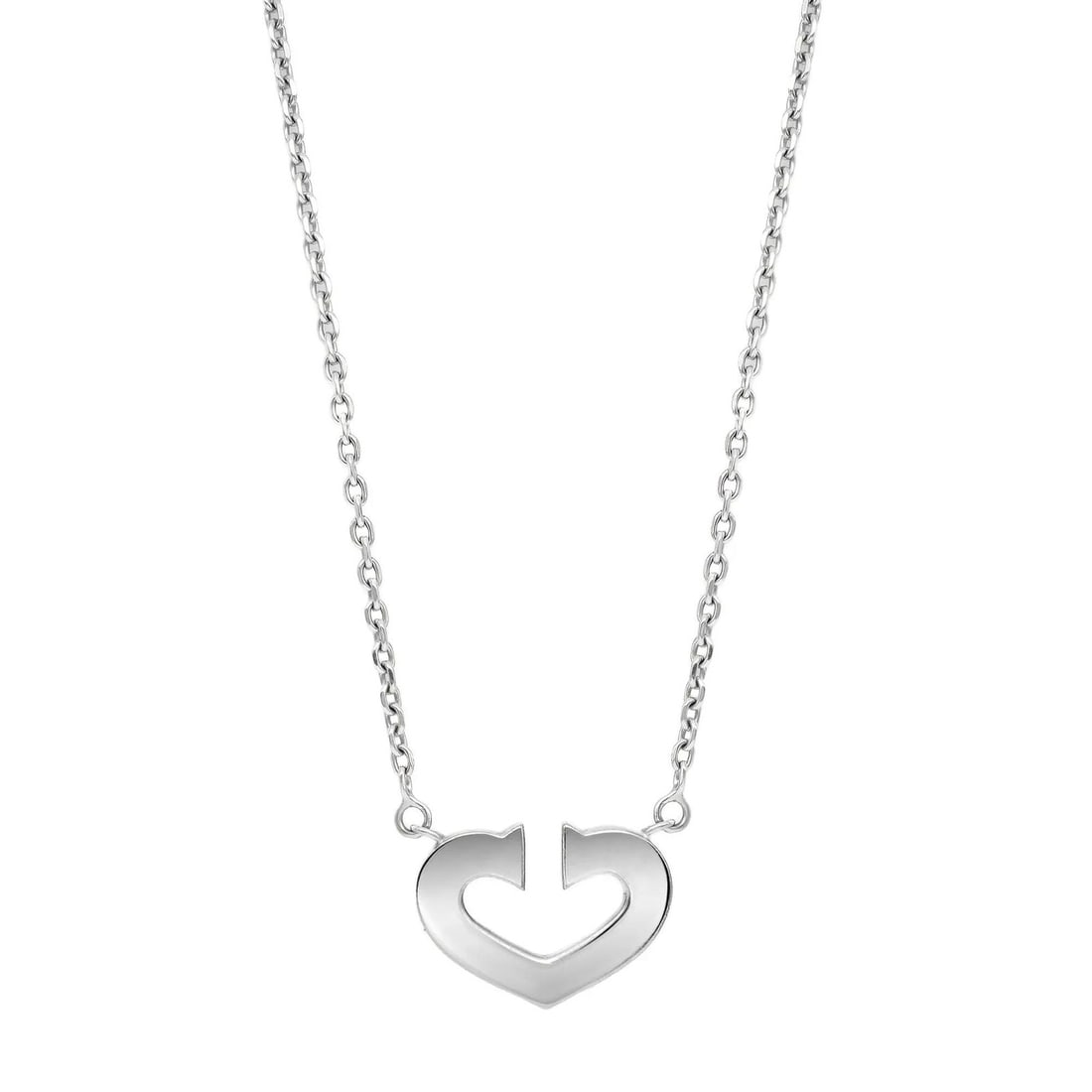 Cartier C Heart Pendant Necklace 18K White Gold Adjustable Cuban Link 16.5in: Cartier C Heart Pendant Necklace 18K White Gold Adjustable Cuban Link 16.5in Discover the elegance of the Cartier C Heart De Cartier Pendant Necklace, meticulously crafted in luxurious 18K white gold.
