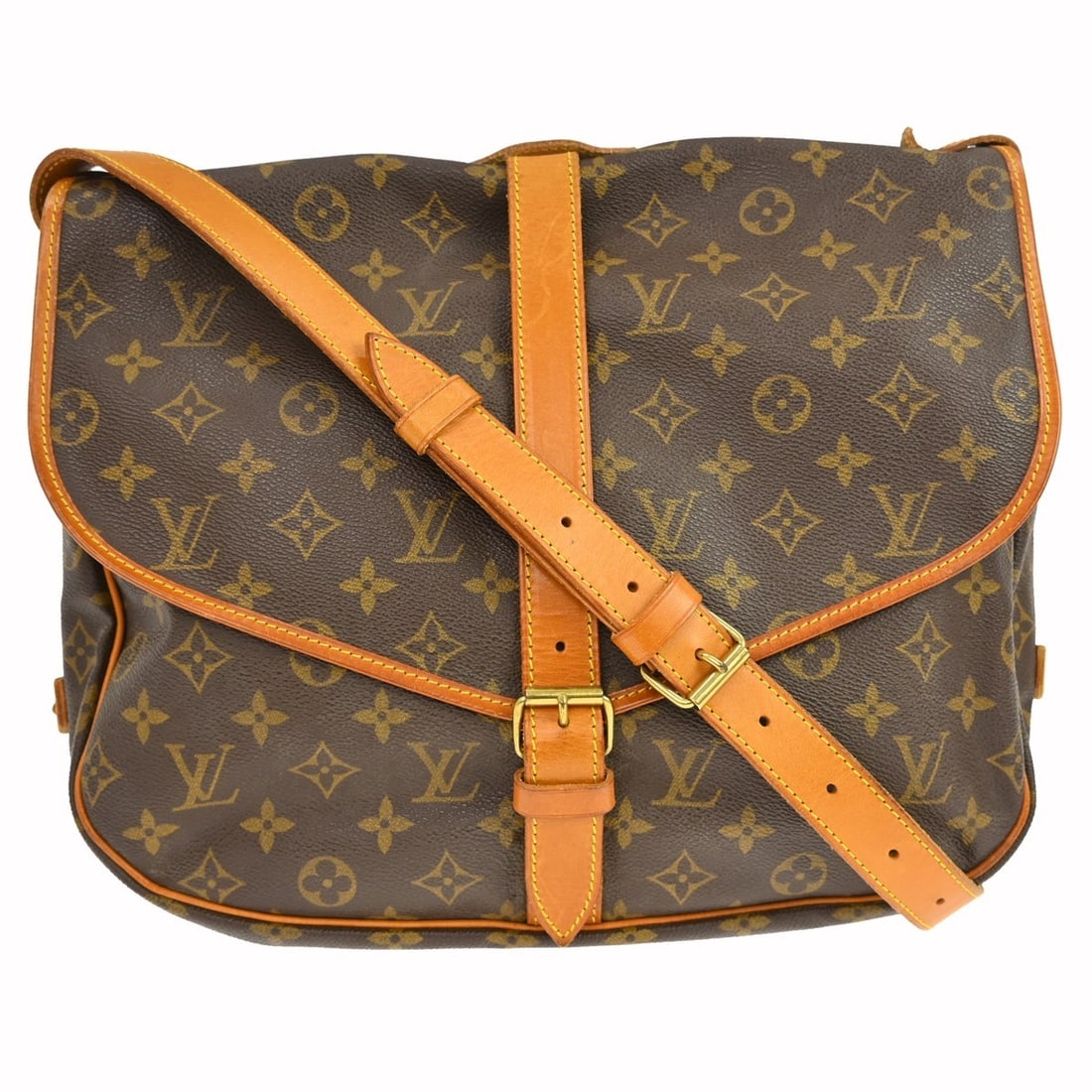 Louis Vuitton Saumur 35 Monogram Canvas Crossbody Shoulder Bag M42254: Louis Vuitton Saumur 35 Monogram Canvas Crossbody Shoulder Bag M42254 Louis Vuitton Saumur 35 shoulder bag in Monogram canvas and leather, made in France. It features a buckle closure, crossbody strap