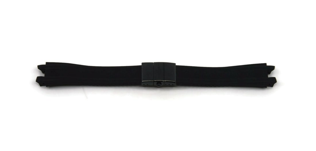 Ulysse Nardin Black Rubber Watch Band 24.5mm Steel Buckle Authentic: Ulysse Nardin Black Rubber Watch Band 24.5mm Steel Buckle Authentic This Ulysse Nardin wristwatch band features a sleek black rubber material paired with a sturdy black stainless steel buckle. Designe
