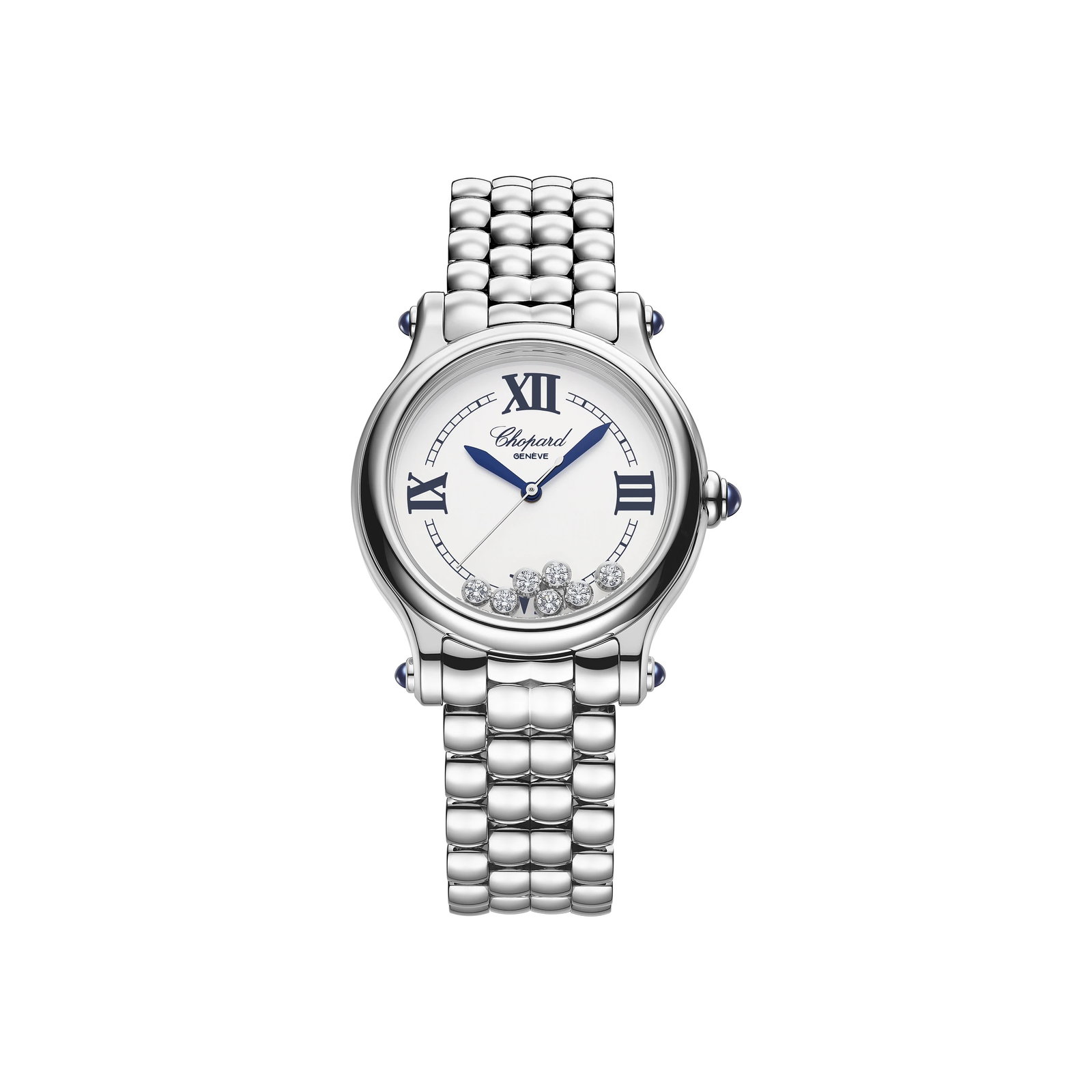Chopard Happy Sport The First Ladies Steel Bracelet Watch 278610-3001 Manuals: Chopard Happy Sport The First Ladies Steel Bracelet Watch 278610-3001 Manuals This Chopard Happy Sport The First watch features a silver dial with Roman numerals and moving diamonds, paired with a smo