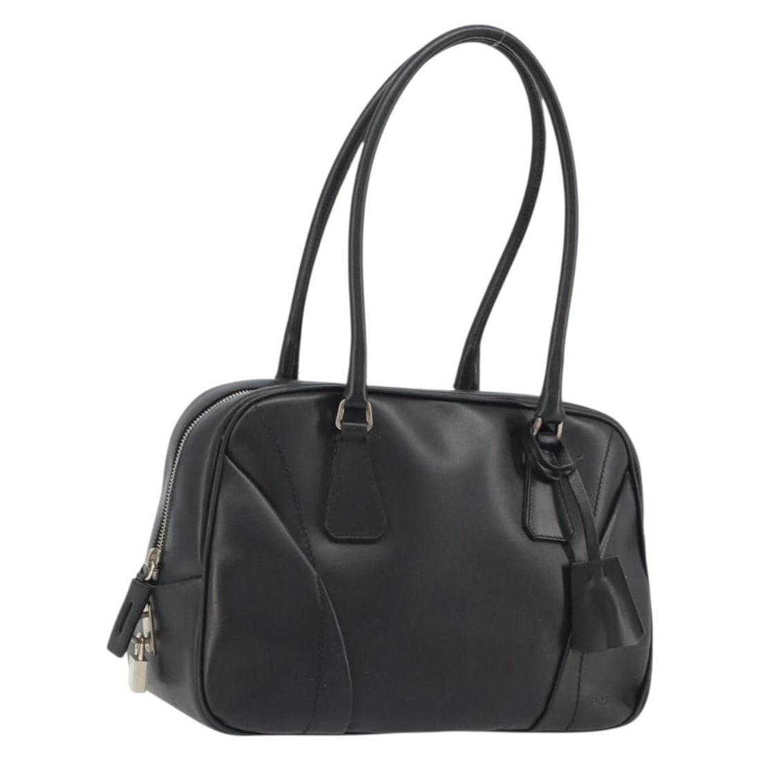 Prada bowling leather handbag black silver with padlock keys clochette (1 of 18)