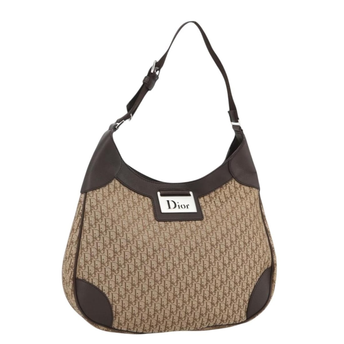 Christian Dior Trotter Shoulder Bag in Beige Silver Canvas: Christian Dior Trotter Shoulder Bag in Beige Silver Canvas Christian Dior Trotter Canvas Shoulder Bag in beige and silver, made in Italy. This women's shoulder bag features Trotter Canvas exterior mat