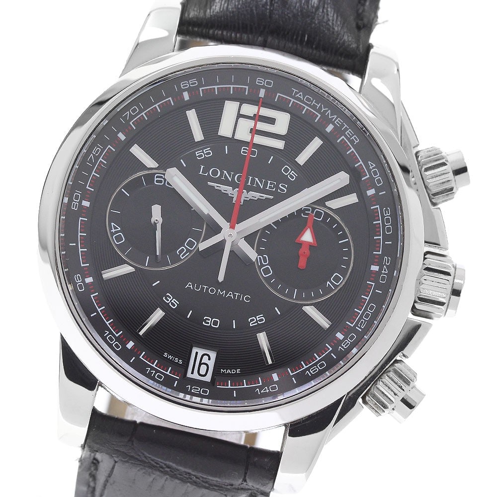 Longines Admiral L3.666.4 mens automatic chronograph watch date: Longines Admiral L3.666.4 mens automatic chronograph watch date Longines Admiral Chronograph Date men's wristwatch, reference L3.666.4, in pre-owned condition. It features a stainless steel case, blac