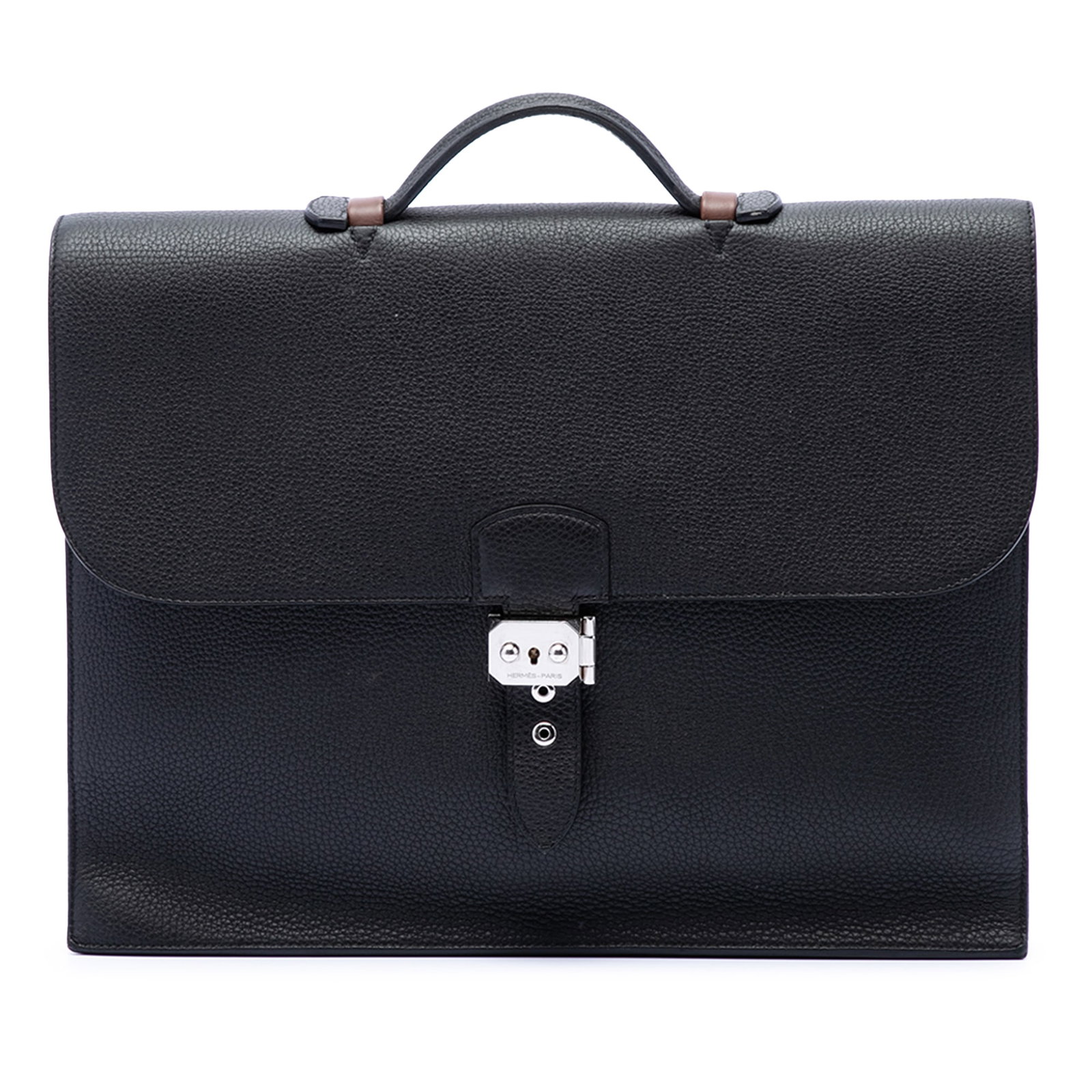 Hermes Sac A Depeches Verso 38 Togo Swift leather bag: Hermes Sac A Depeches Verso 38 Togo Swift leather bag The Hermes Sac a Depeches Verso 38 is crafted from Togo and Swift leather in Noir and Gold colors. It features a flat leather top handle, a front 