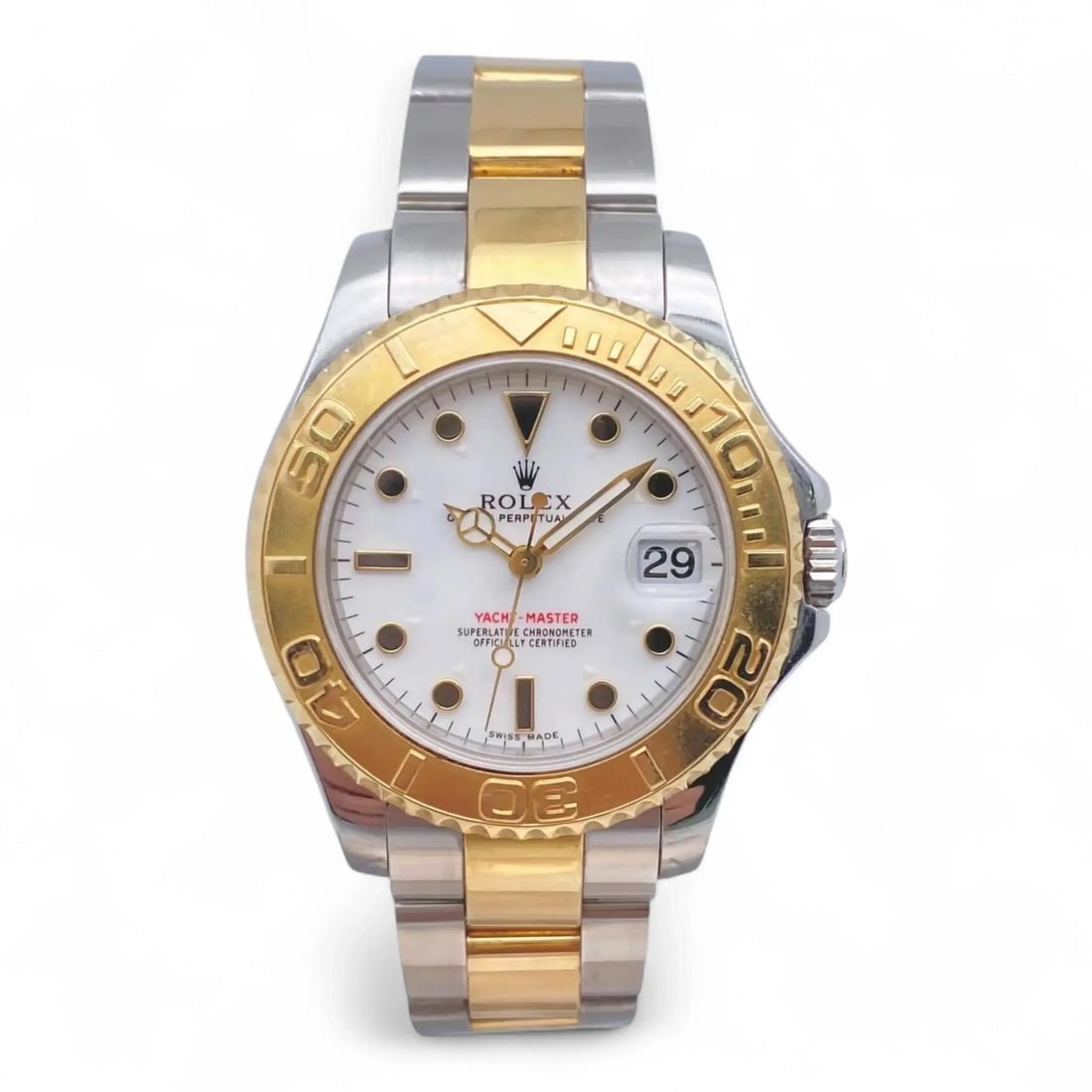 Rolex Yacht-Master Midsize Automatic Wristwatch in Steel and 18K Yellow Gold 168623: Rolex Yacht-Master Midsize Automatic Wristwatch in Steel and 18K Yellow Gold 168623 This Rolex Yacht-Master midsize wristwatch features a blend of 18K yellow gold and stainless steel, offering a styli