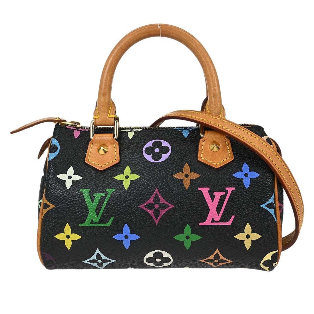 Louis Vuitton Mini Speedy Black Monogram Multicolor 2way Bag M92644: Louis Vuitton Mini Speedy Black Monogram Multicolor 2way Bag M92644 Louis Vuitton Mini Speedy 2-way handbag in black Monogram Multicolor canvas with leather trim. This women's mini handbag features do