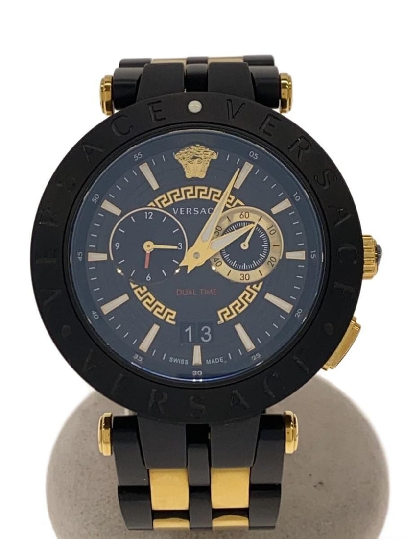 Mens Swiss Wristwatch Versace V-Race Dual Time VEBV00619: Mens Swiss Wristwatch Versace V-Race Dual Time VEBV00619 Men's Versace V-Race Dual Time wristwatch, Swiss origin, offered in pre-owned used B condition with slight signs of use. The watch is identifie