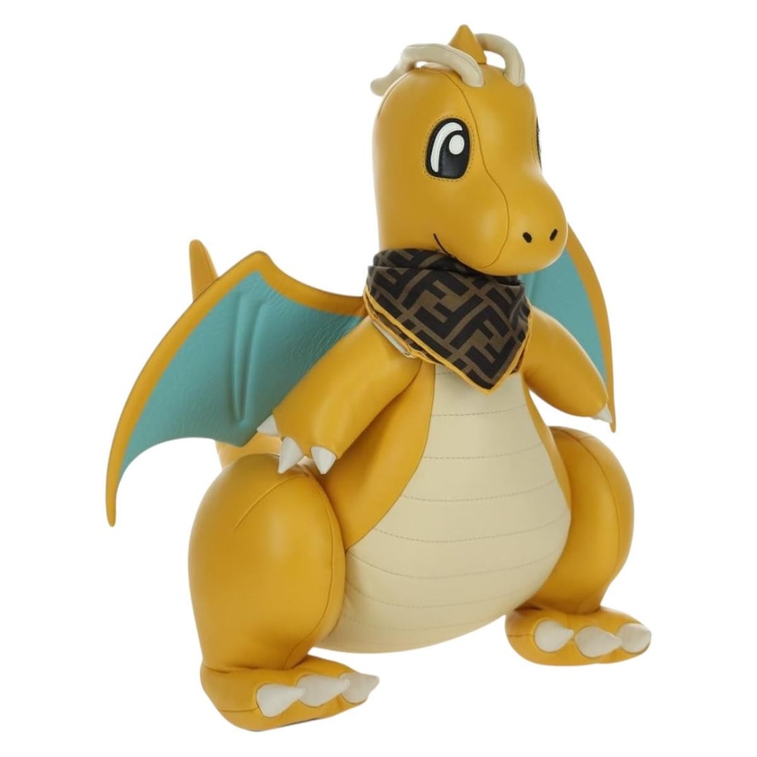 FENDI FRGMT Pokemon Dragonite Leather Stuffed Dog Yellow Italy: FENDI FRGMT Pokemon Dragonite Leather Stuffed Dog Yellow Italy A FENDI stuffed dog in yellow leather, made in Italy. It comes with a dust bag and is described as being in pristine condition, with no r