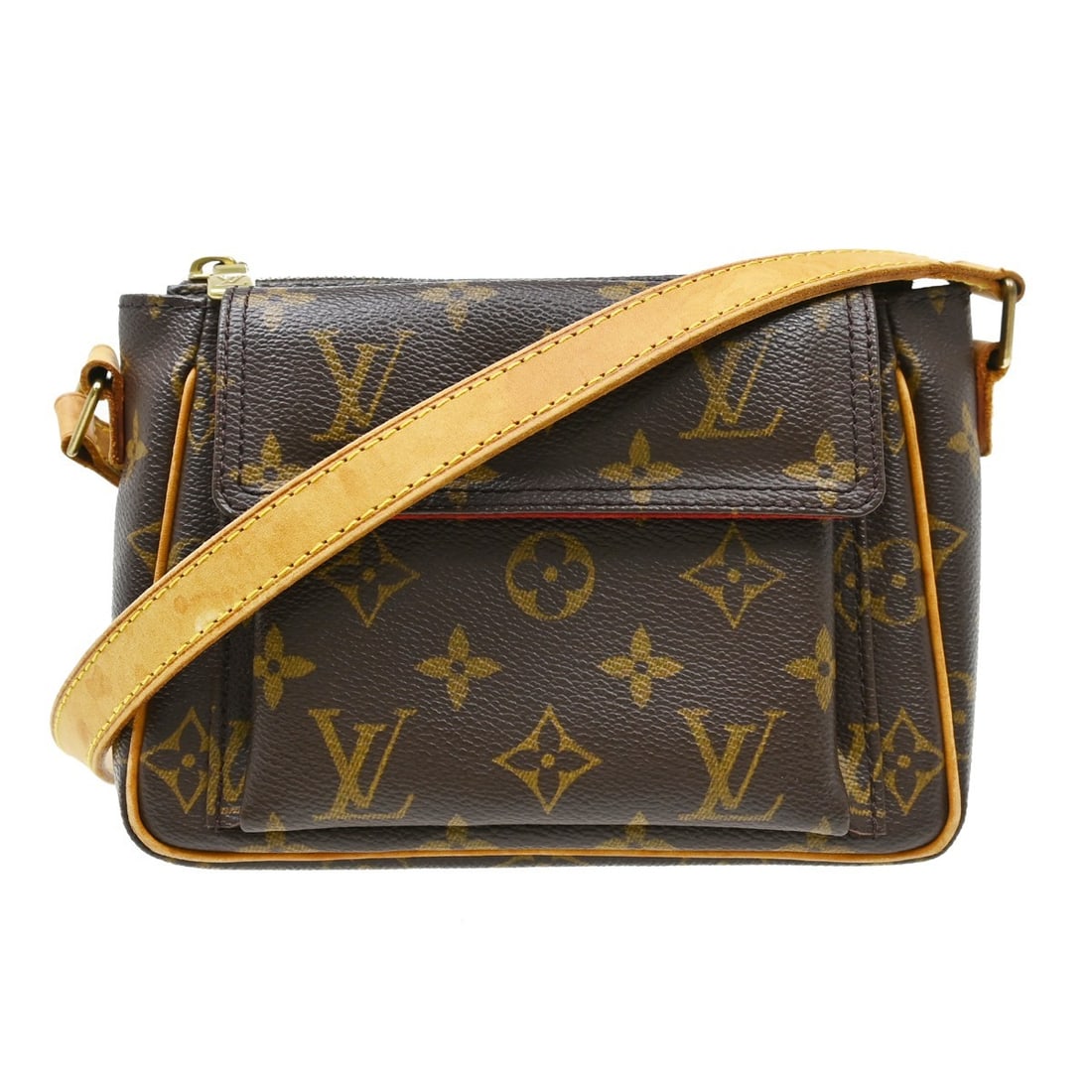 Louis Vuitton Viva Cite PM Monogram Canvas Crossbody M51165: Louis Vuitton Viva Cite PM Monogram Canvas Crossbody M51165 Louis Vuitton Viva Cite PM crossbody bag in brown Monogram canvas with leather trim and a red Alcantara lining. This medium bag features a z