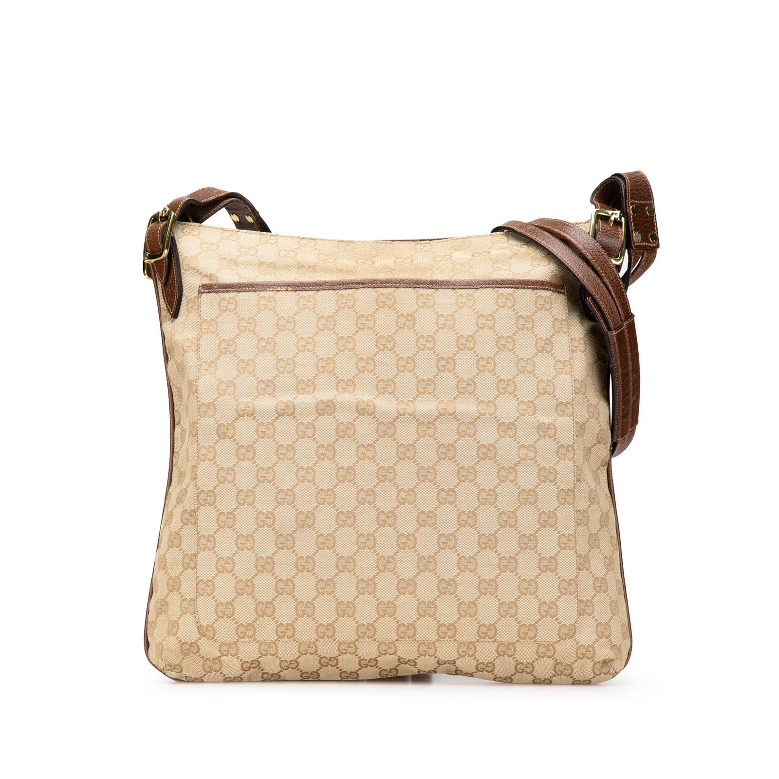 Gucci GG Canvas Crossbody Bag with Leather Trim Brown: Gucci GG Canvas Crossbody Bag with Leather Trim Brown This Gucci GG Canvas Crossbody bag showcases a stylish canvas body complemented by leather trim. It features a flat leather strap for comfortable 