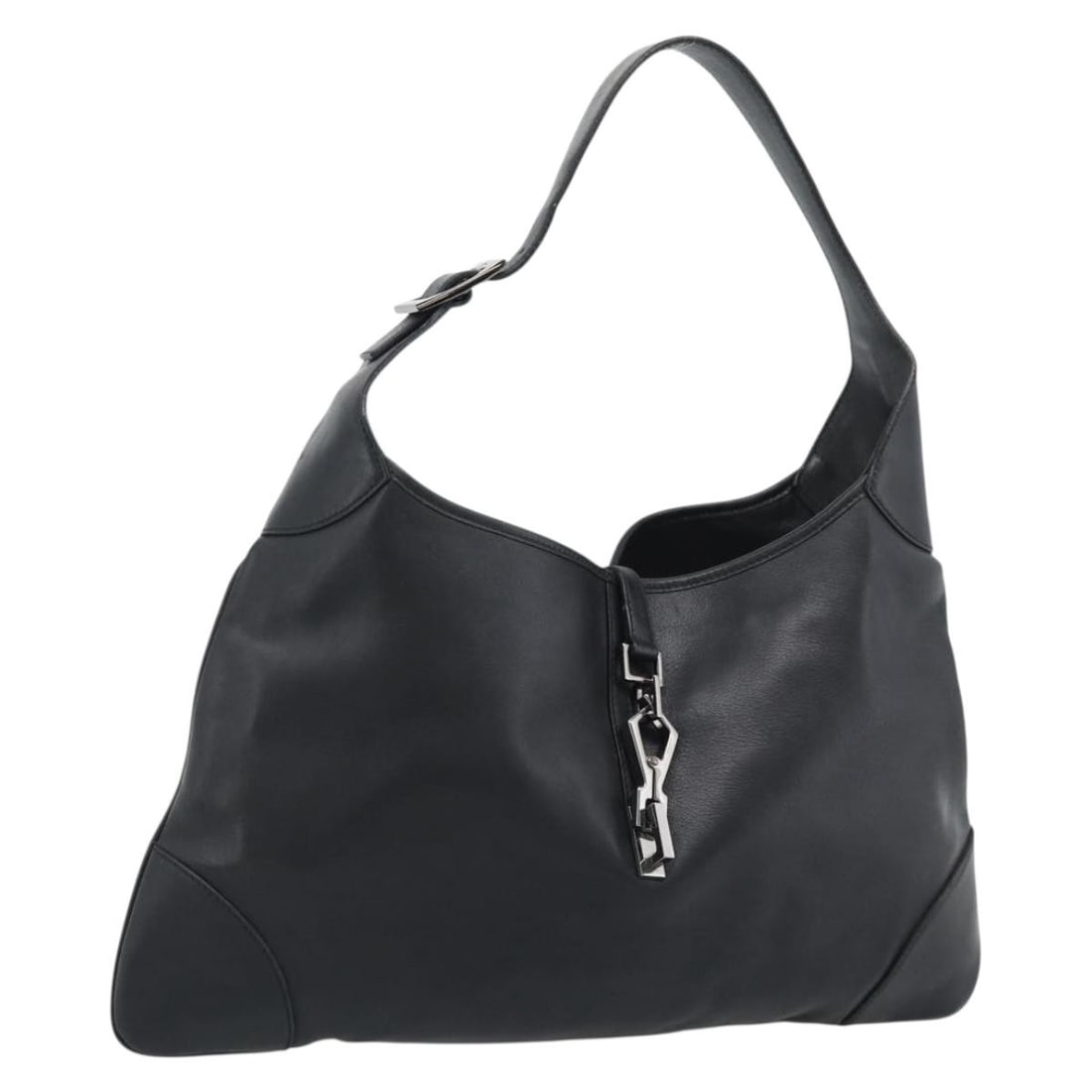 GUCCI Jackie Black Leather Shoulder Bag with Dust Bag: GUCCI Jackie Black Leather Shoulder Bag with Dust Bag A Gucci Jackie shoulder bag in black leather, made in Italy and designed for women. It comes with a dust bag and features a shoulder strap with an