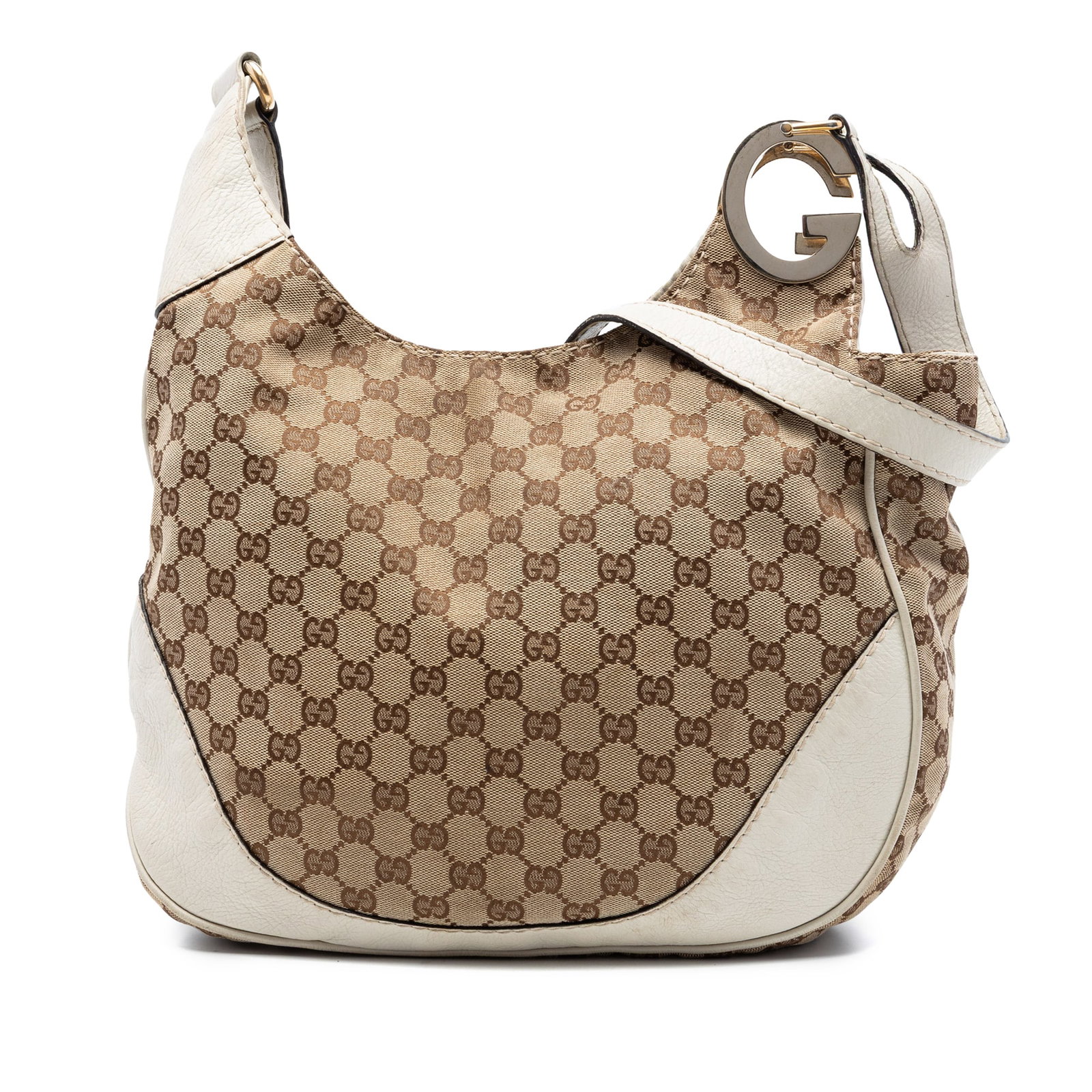 Gucci Charlotte GG Canvas Crossbody Bag Beige Leather Trim: Gucci Charlotte GG Canvas Crossbody Bag Beige Leather Trim Gucci GG Canvas Charlotte Crossbody crafted with a beige canvas body and leather trim. This shoulder bag features a flat leather strap, an op