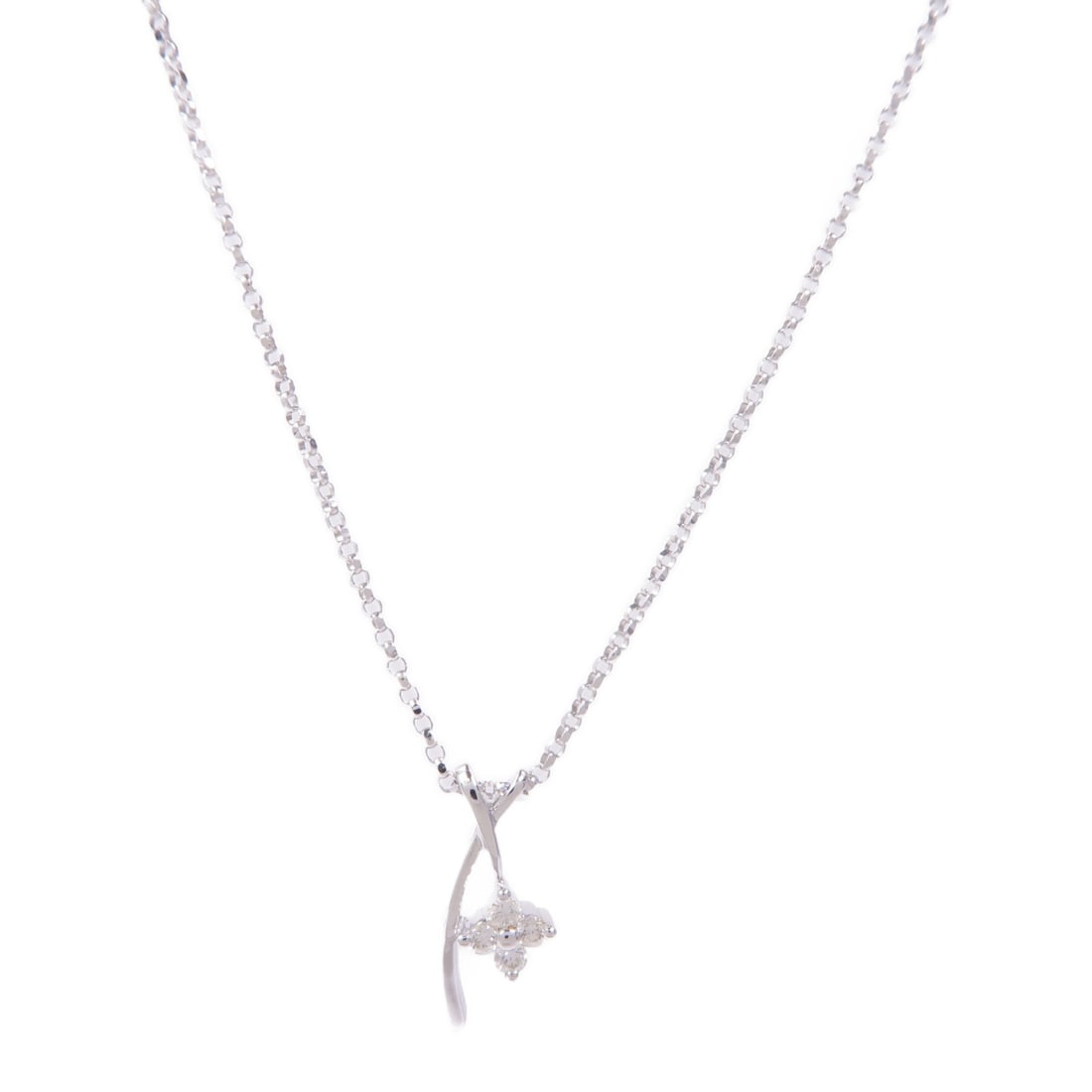 18K White Gold Diamond Necklace JEWELRY 0.1ct: 18K White Gold Diamond Necklace JEWELRY 0.1ct A diamond necklace accessory in 18K white gold with a silver and clear color presentation. It features a diamond totaling 0.1 ct and a motif measuring 7 m