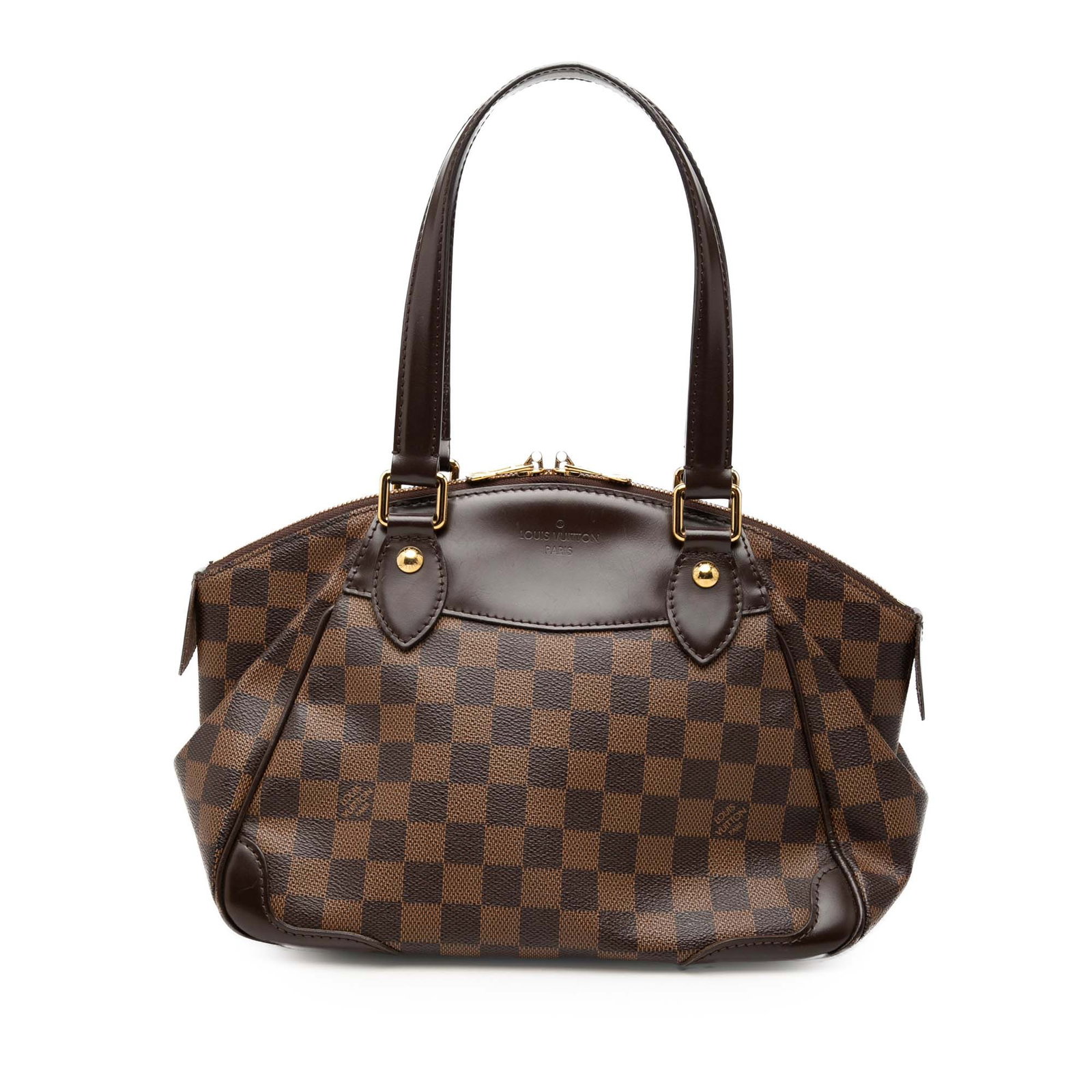 Louis Vuitton Verona PM Damier Ebene Brown Handbag: Louis Vuitton Verona PM Damier Ebene Brown Handbag Louis Vuitton Verona PM handbag in Damier Ebene canvas with leather trim. This bag features a clochette, flat leather handles, a top zip closure, and