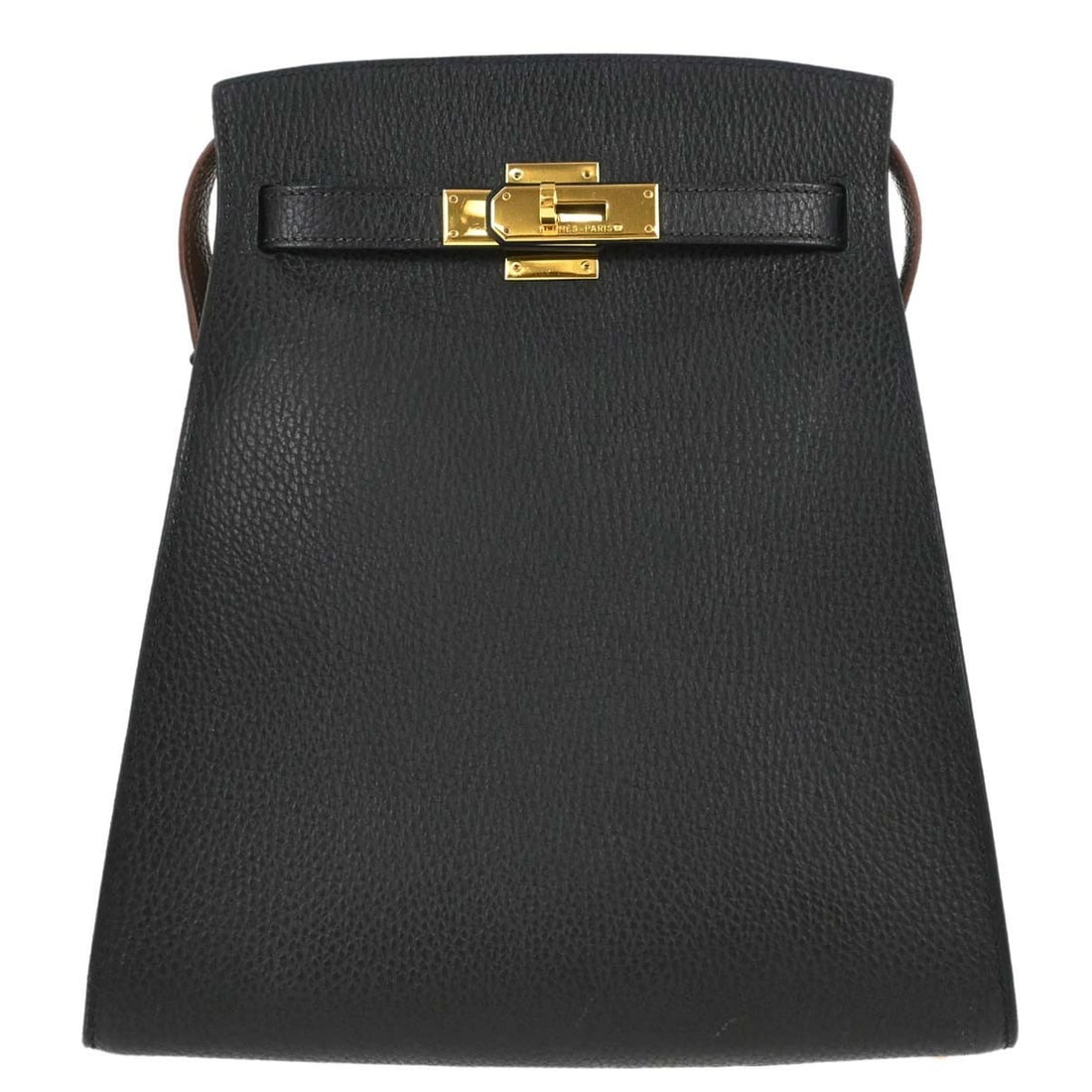 Hermes Kelly Sport MM Black Ardennes Leather Shoulder Bag: Hermes Kelly Sport MM Black Ardennes Leather Shoulder Bag Hermes Kelly Sport MM shoulder bag in black Ardennes leather with beige shoulder strap and gold-tone hardware. It features a turn lock closure
