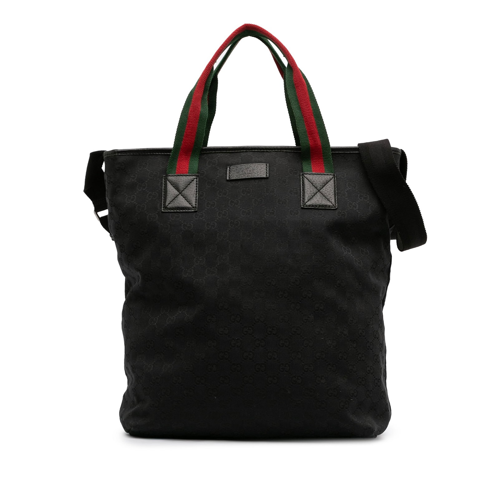 Black GG Canvas Web Satchel by Gucci with Leather Trim: Black GG Canvas Web Satchel by Gucci with Leather Trim This Gucci GG Canvas Web Satchel features a canvas body with leather trim, flat handles, a detachable flat strap, a top zip closure, and interior