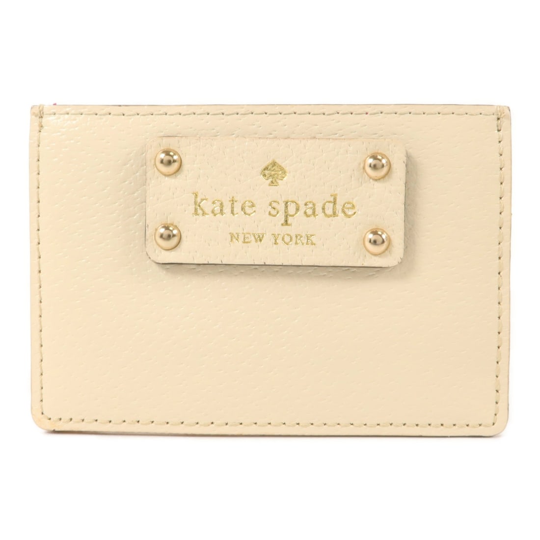 Kate Spade Beige Calfskin Card Holder with 3 Card Slots: Kate Spade Beige Calfskin Card Holder with 3 Card Slots A beige card case made from calfskin (cowhide) leather, featuring three card slots and one open pocket. It is described as in very good AB condi