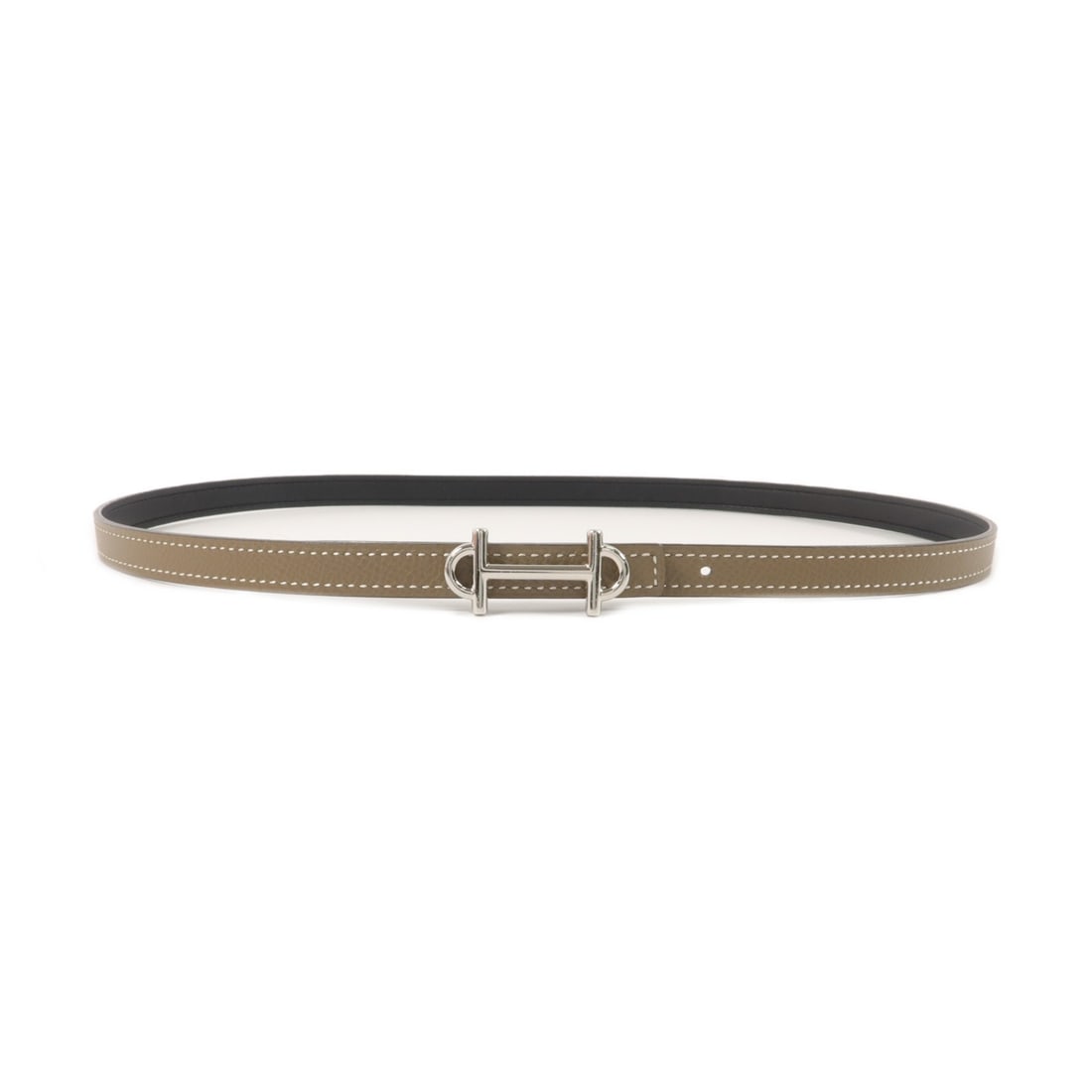 Hermes Epsom and Swift Leather Belt Etoupe Noir Size 75: Hermes Epsom and Swift Leather Belt Etoupe Noir Size 75 Hermes PHW belt made with Epsom leather and Swift leather in Etoupe Noir. It is a women's regular-size belt with a gray color designation and in