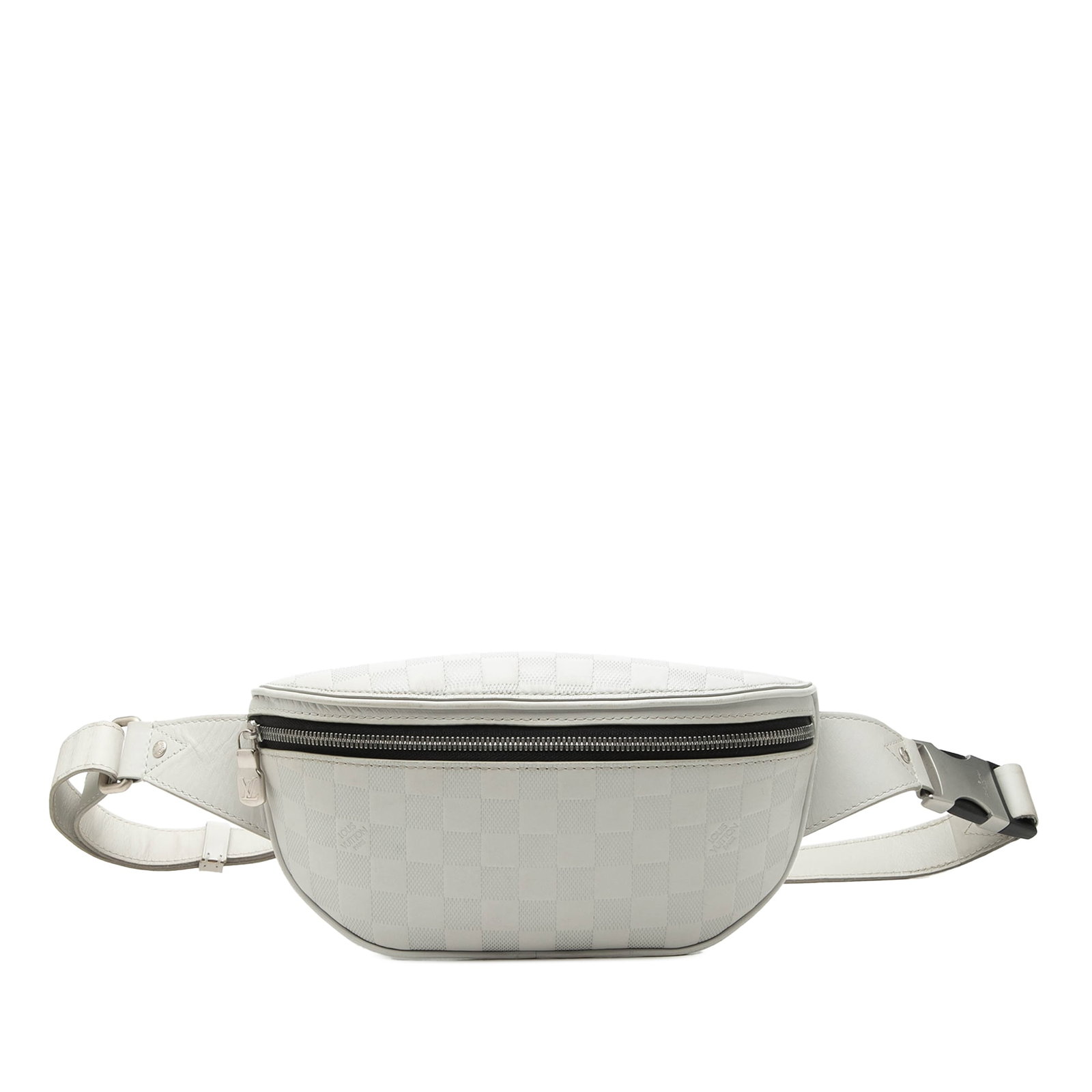 Louis Vuitton Damier Infini white leather belt bag: Louis Vuitton Damier Infini white leather belt bag This Louis Vuitton Damier Infini Campus Bumbag is crafted from Damier Infini leather and features an adjustable flat waist strap, a front zip closure