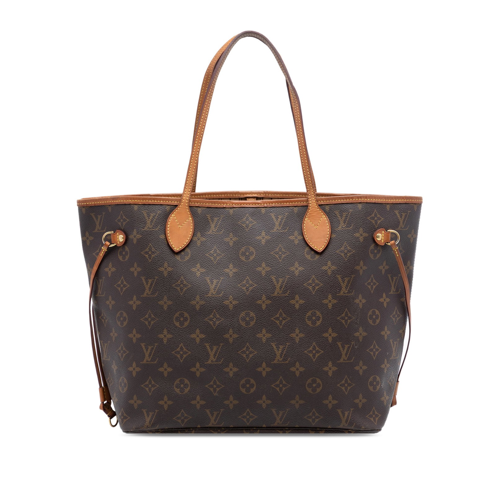 Louis Vuitton Neverfull MM Tote in Monogram Canvas with Vachetta Leather Trim: Louis Vuitton Neverfull MM Tote in Monogram Canvas with Vachetta Leather Trim This Louis Vuitton Monogram Neverfull MM features a monogram canvas body with vachetta leather trim, flat vachetta leather