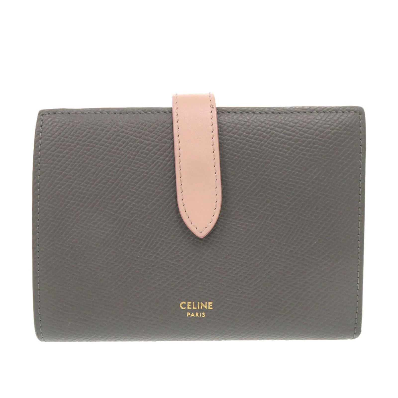 Celine Multifunction Strap Leather Wallet Gray: Celine Multifunction Strap Leather Wallet Gray Celine Leather Multifunction Strap Wallet in gray leather, made in Italy. It features a top strap with snap button closure and an interior with zip and s