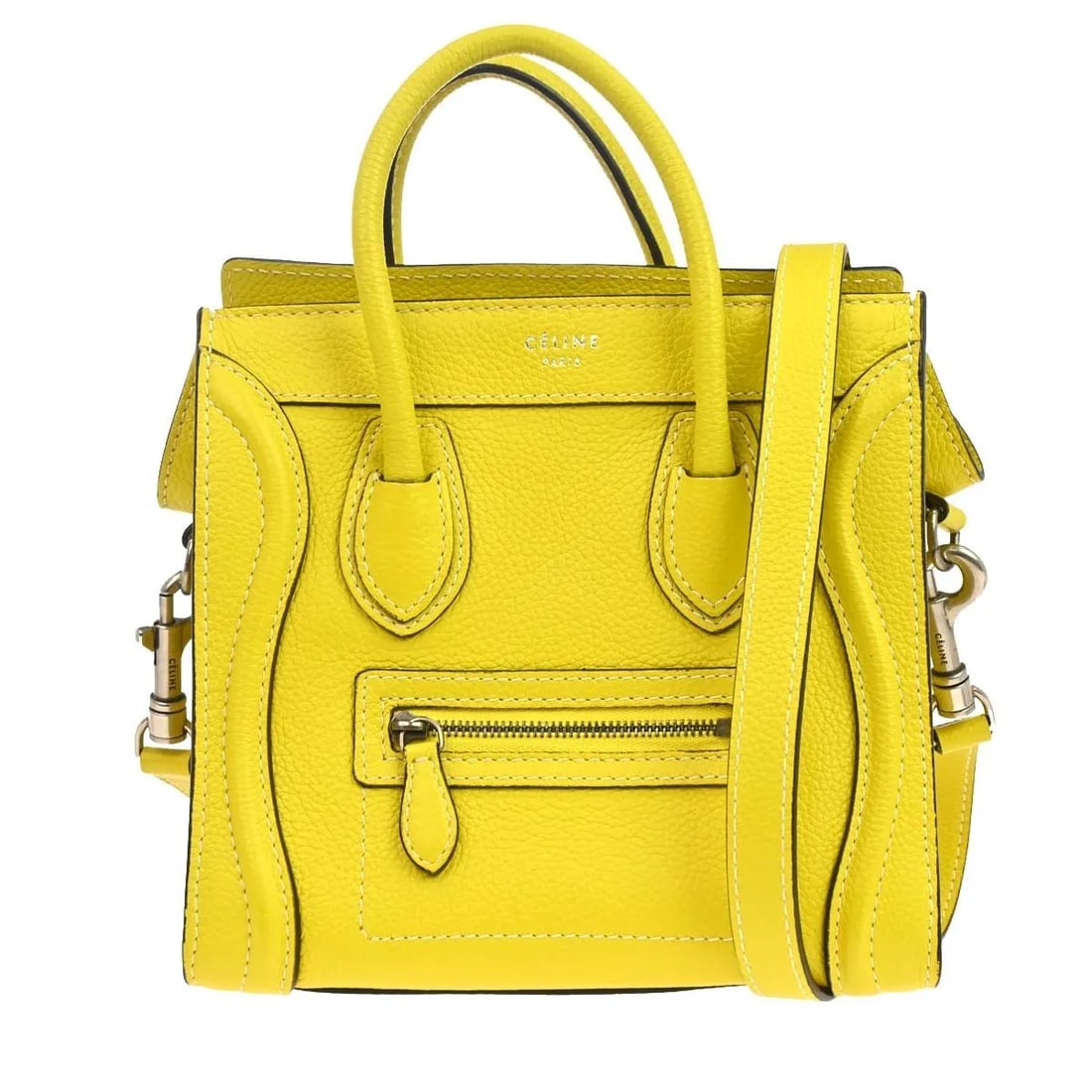 Celine Luggage Yellow Grainy Leather Handbag: Celine Luggage Yellow Grainy Leather Handbag Celine Luggage Grainy Leather handbag in yellow leather, made in Italy. The item is in very good condition with light corner wear, a warped handle, minimal