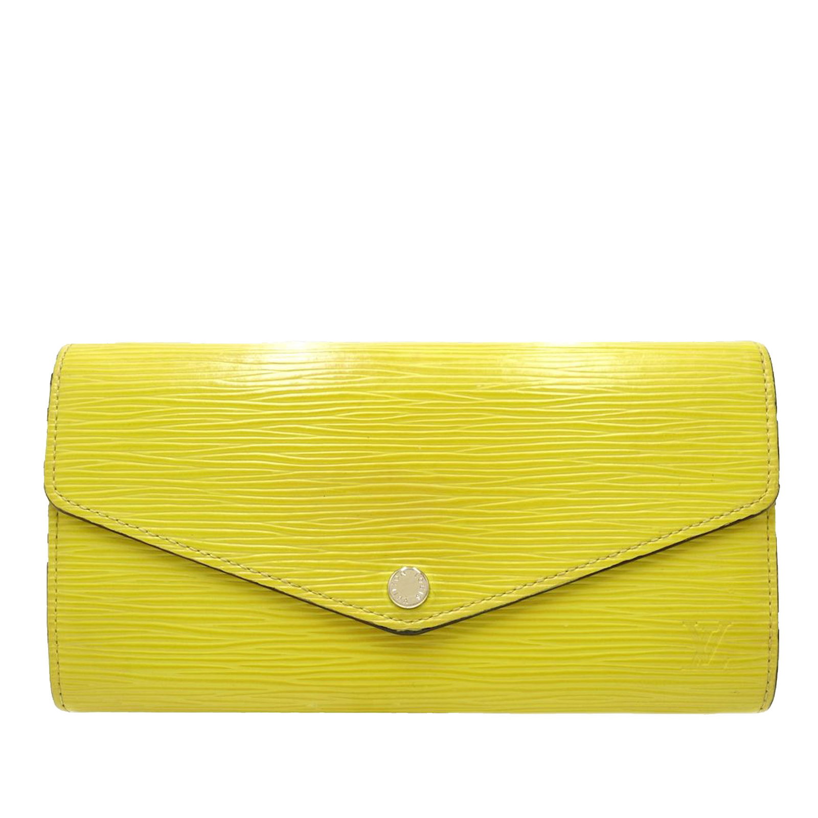 Louis Vuitton Epi Leather Sarah Long Wallet Yellow: Louis Vuitton Epi Leather Sarah Long Wallet Yellow This Louis Vuitton Epi Sarah Long Wallet is crafted from textured epi leather in a vibrant yellow hue. It features a front flap with a snap button cl