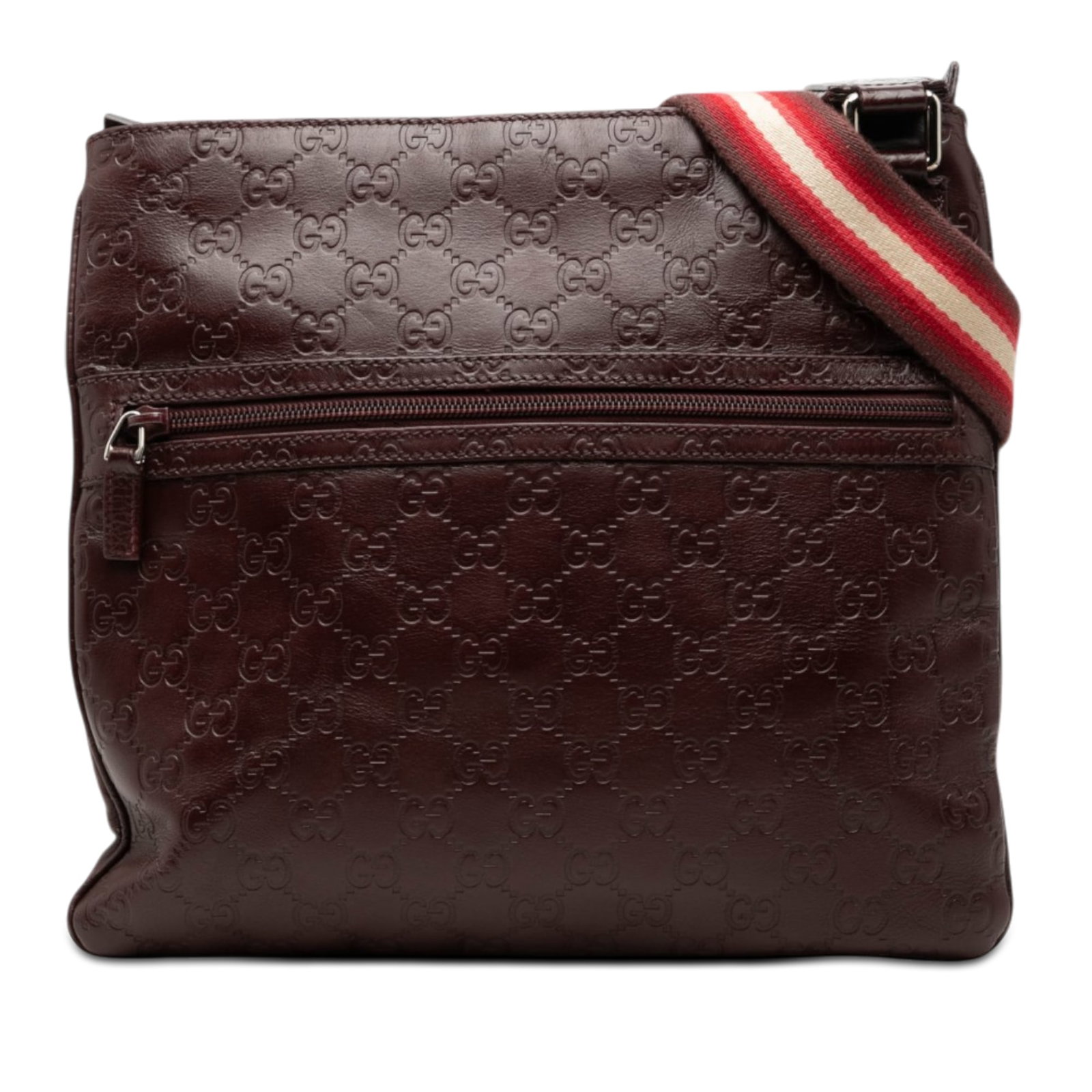 Gucci Guccissima Web Leather Crossbody Bag Red Made in Italy: Gucci Guccissima Web Leather Crossbody Bag Red Made in Italy Guccissima Web Crossbody bag by Gucci, made in Italy, with an embossed leather body and red colorway. It features an adjustable flat strap,