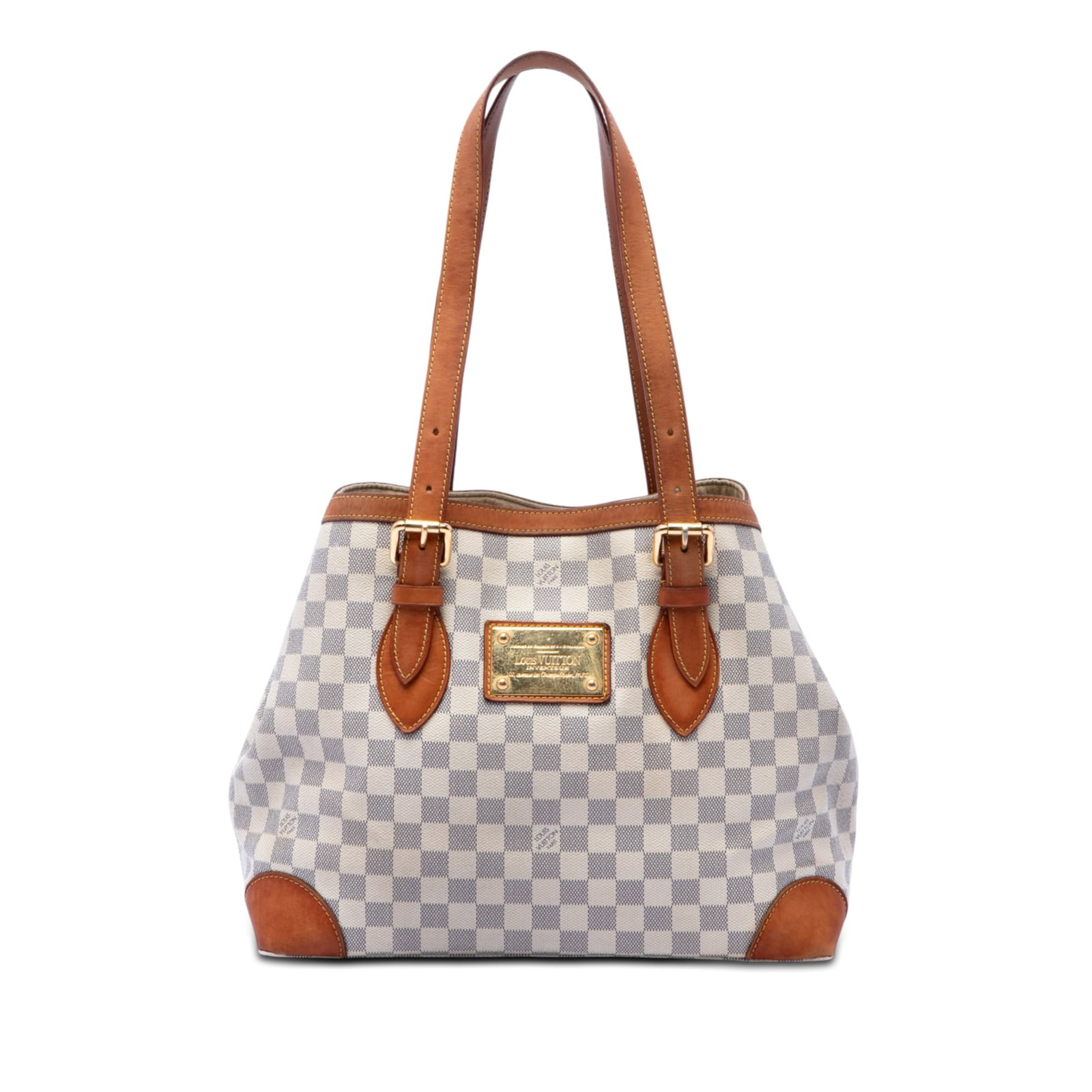 Louis Vuitton Hampstead MM Damier Azur Shoulder Bag: Louis Vuitton Hampstead MM Damier Azur Shoulder Bag Louis Vuitton Damier Azur Hampstead MM bag from Spain, crafted in damier canvas with vachetta leather trim and flat vachetta leather shoulder straps