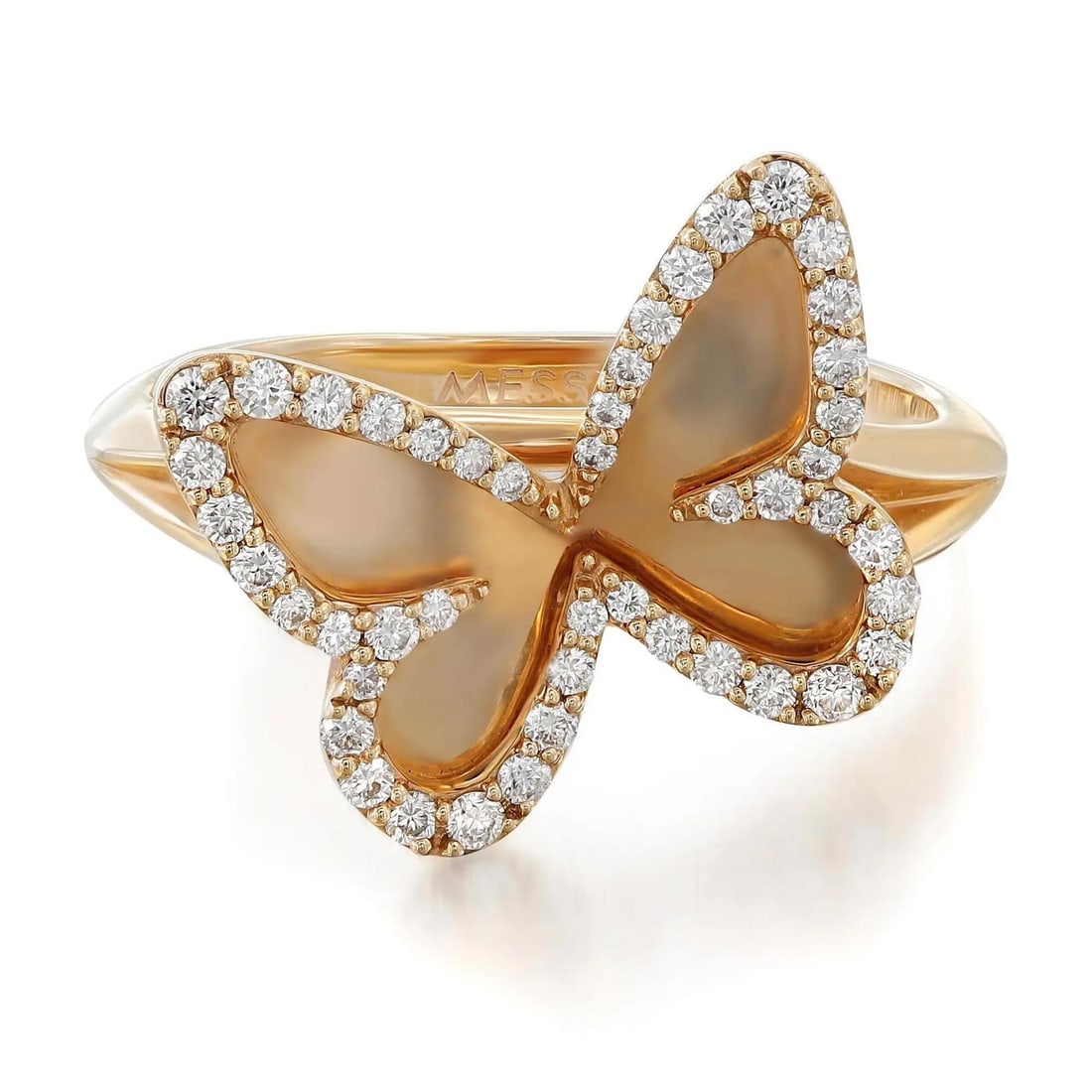 Messika 0.27Ct Diamond Butterfly Ring 18K Rose Gold Size 52 US 6: Messika 0.27Ct Diamond Butterfly Ring 18K Rose Gold Size 52 US 6 Introducing the Messika Butterfly Plaque Ring, a stunning piece crafted in lustrous 18K rose gold. This cocktail-style ring features a 
