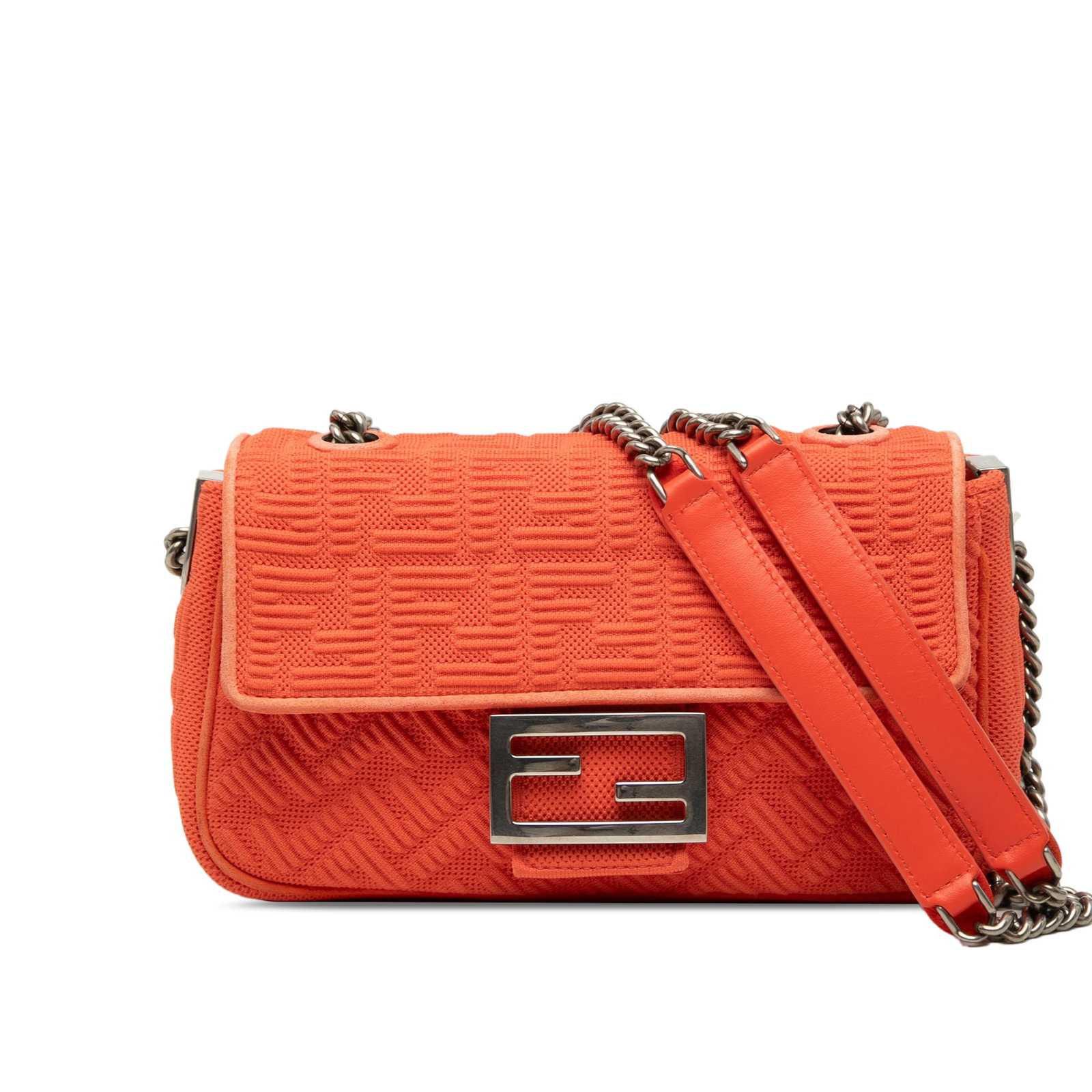 Fendi Zucca Embossed Midi Baguette Shoulder Bag Orange Fabric (1 of 7)