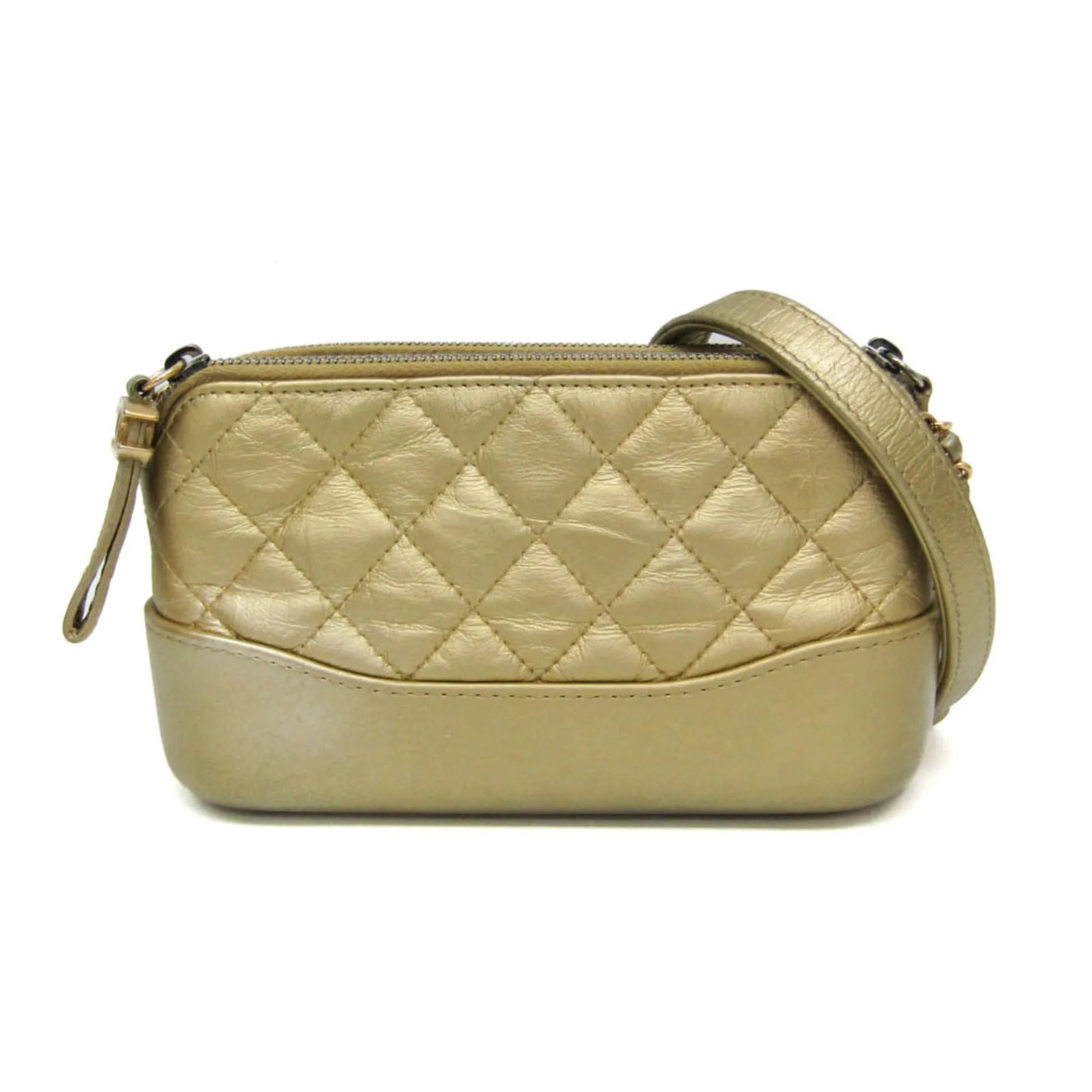 Chanel Gabrielle Quilted Leather Clutch with Chain Gold: Chanel Gabrielle Quilted Leather Clutch with Chain Gold This Chanel Gabrielle Double Zip Clutch with Chain is crafted from quilted aged calfskin leather in a gold tone. Designed for women, it features